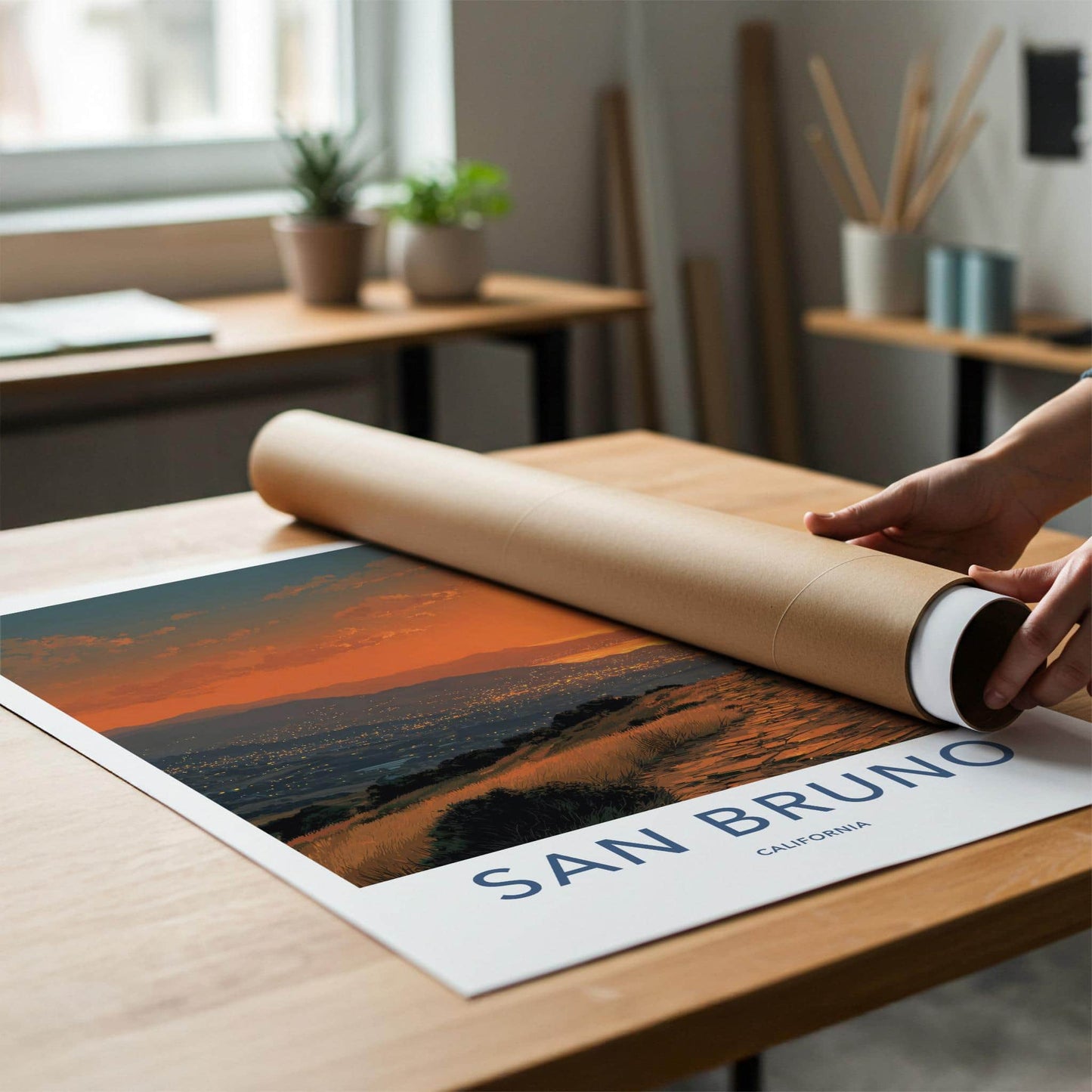 San Bruno Poster - California Wall Art - Pathway City Lights Home Decor