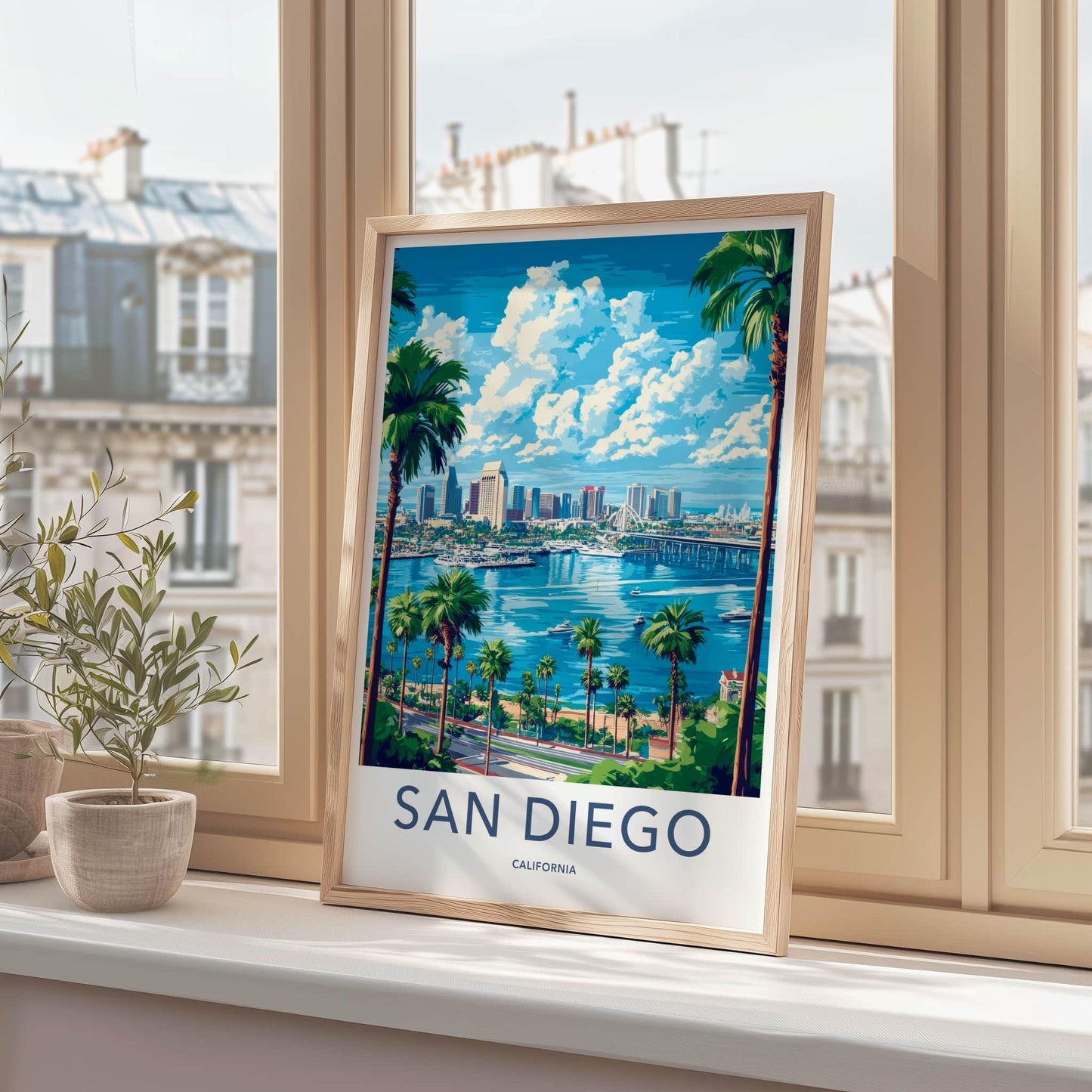 San Diego Poster - California Travel Art - Bay City Skyline Home Decor