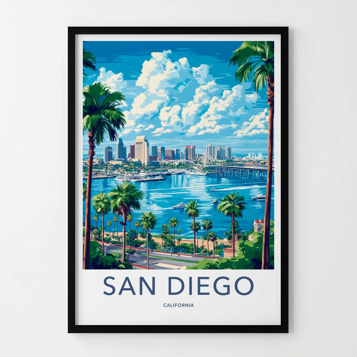 San Diego Poster - California Travel Art - Bay City Skyline Home Decor