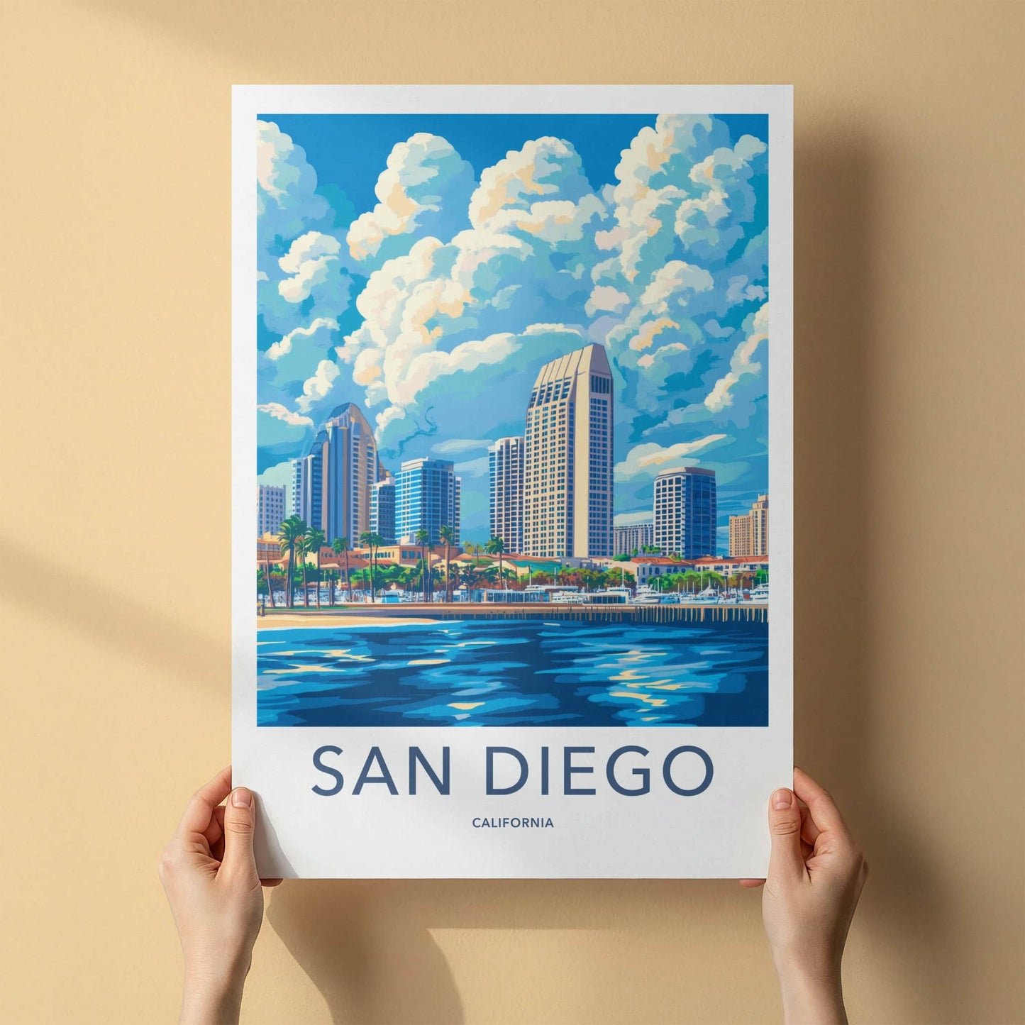 San Diego Poster - California Travel Art - Bayfront Cityscape Day Home Decor