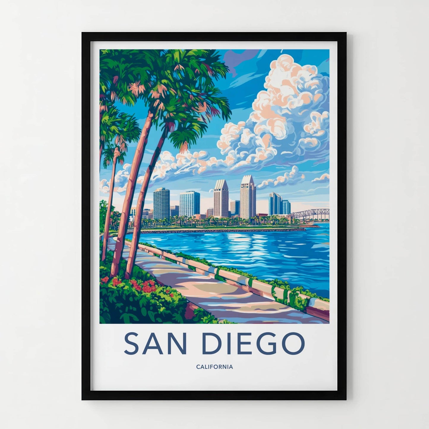 San Diego Poster - California Wall Art - Palm Lined Bay Home Decor