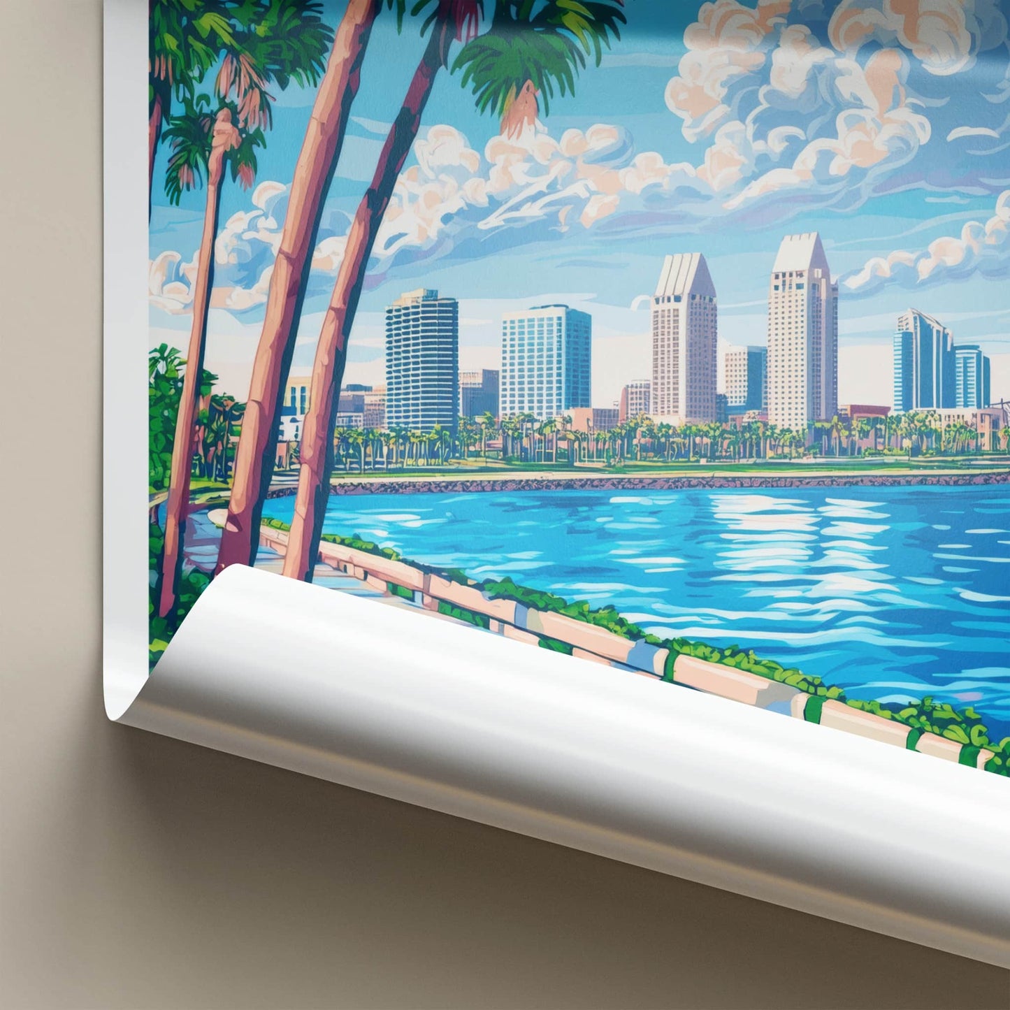 San Diego Poster - California Wall Art - Palm Lined Bay Home Decor