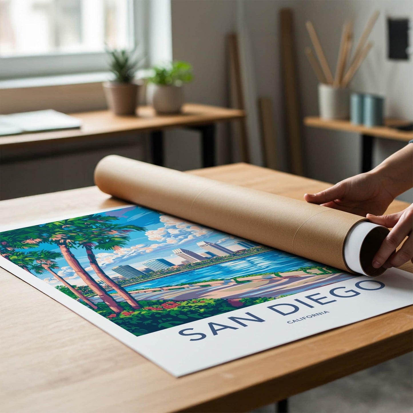 San Diego Poster - California Wall Art - Palm Lined Bay Home Decor