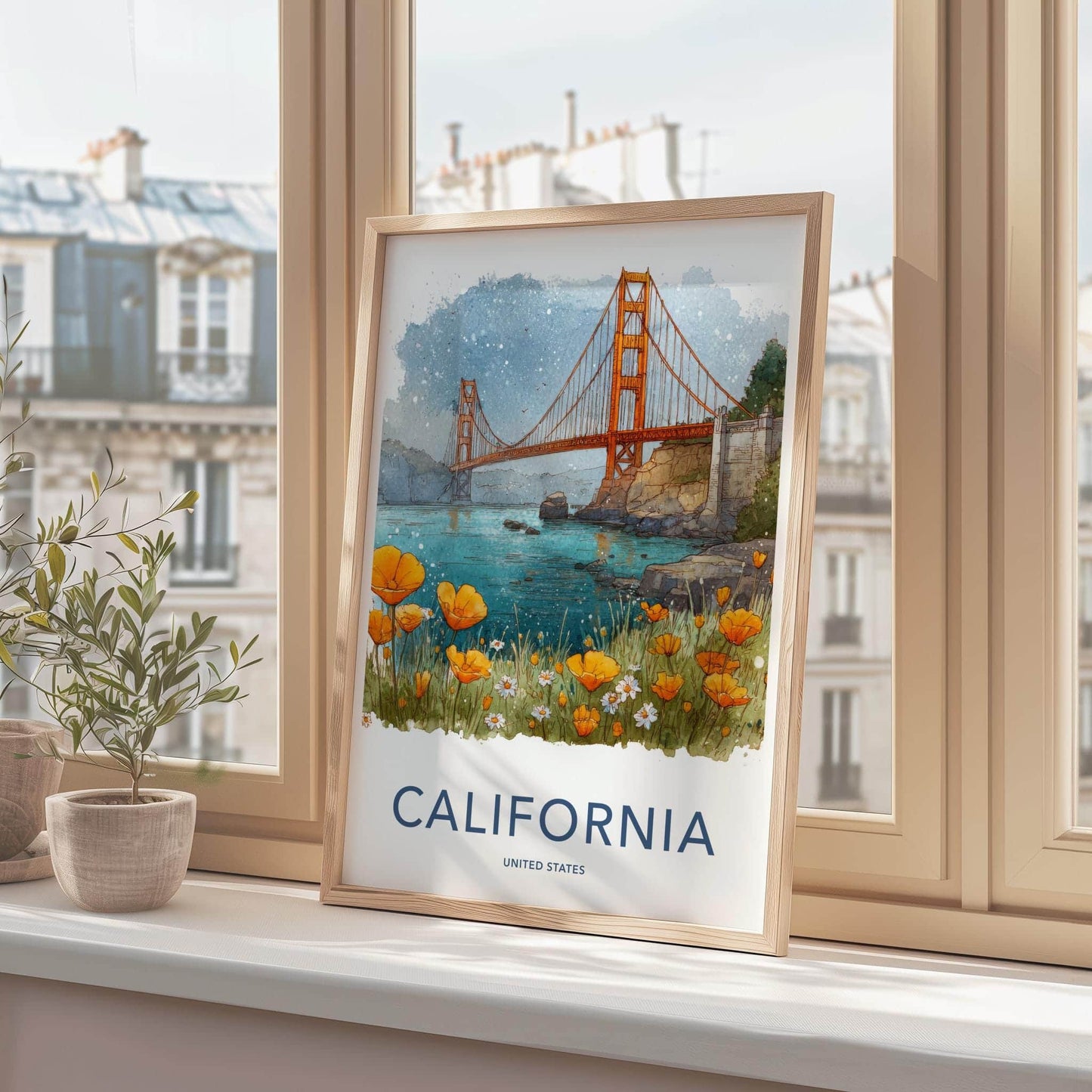 San Francisco Poster - California Travel Art - Golden Gate Poppies Home Decor