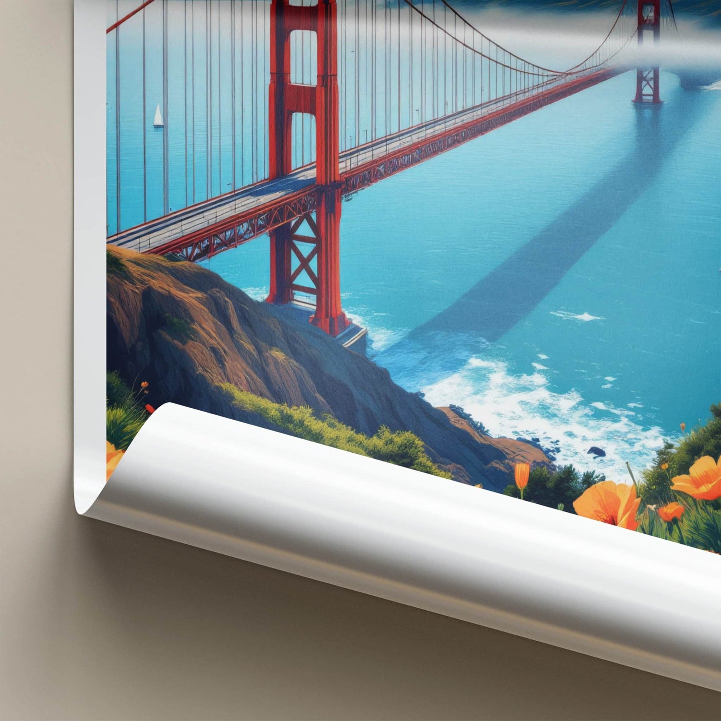 San Francisco Poster - California Travel Art - Golden Gate Poppies Wall Decor
