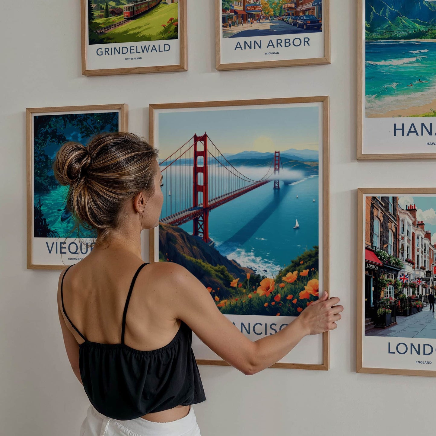 San Francisco Poster - California Travel Art - Golden Gate Poppies Wall Decor