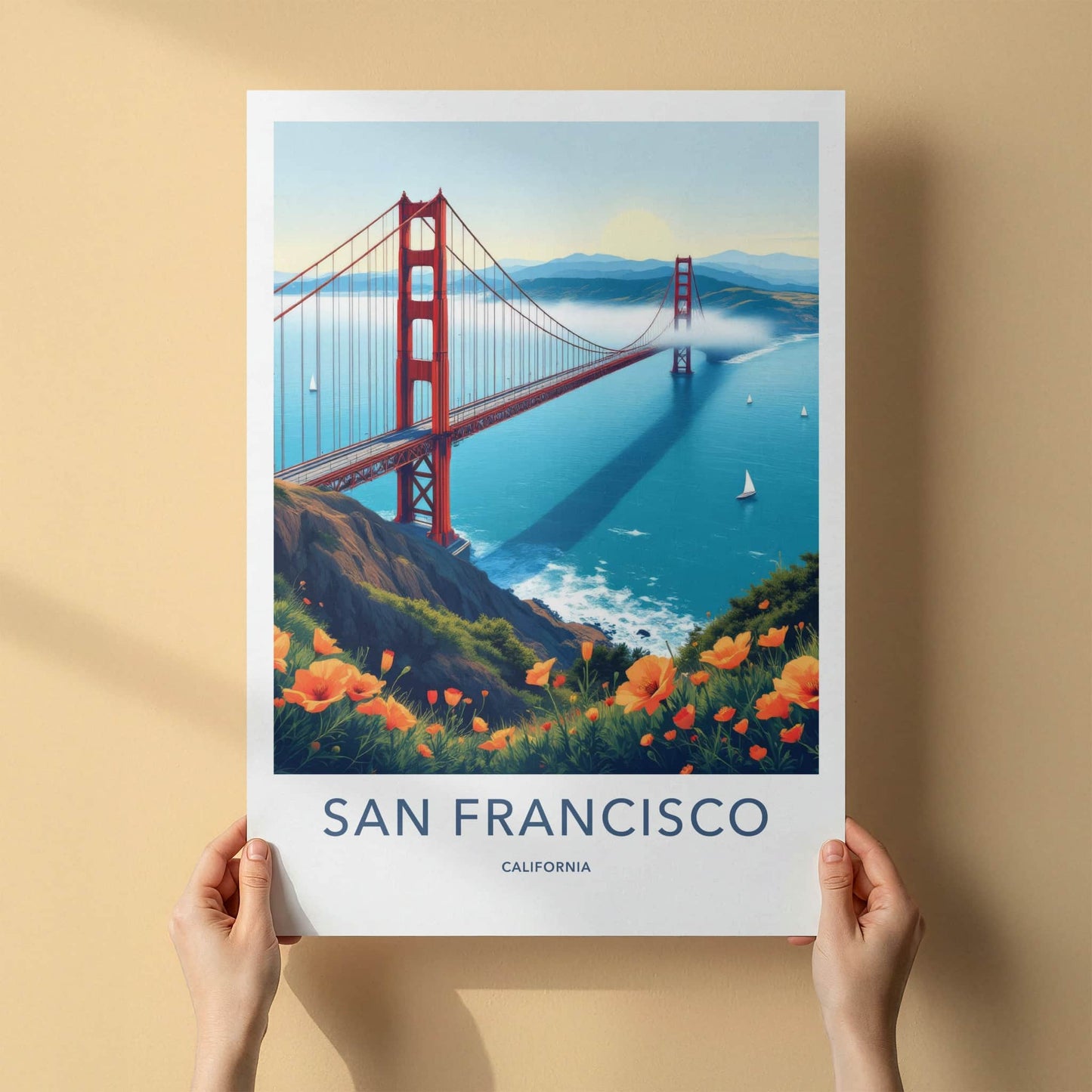 San Francisco Poster - California Travel Art - Golden Gate Poppies Wall Decor