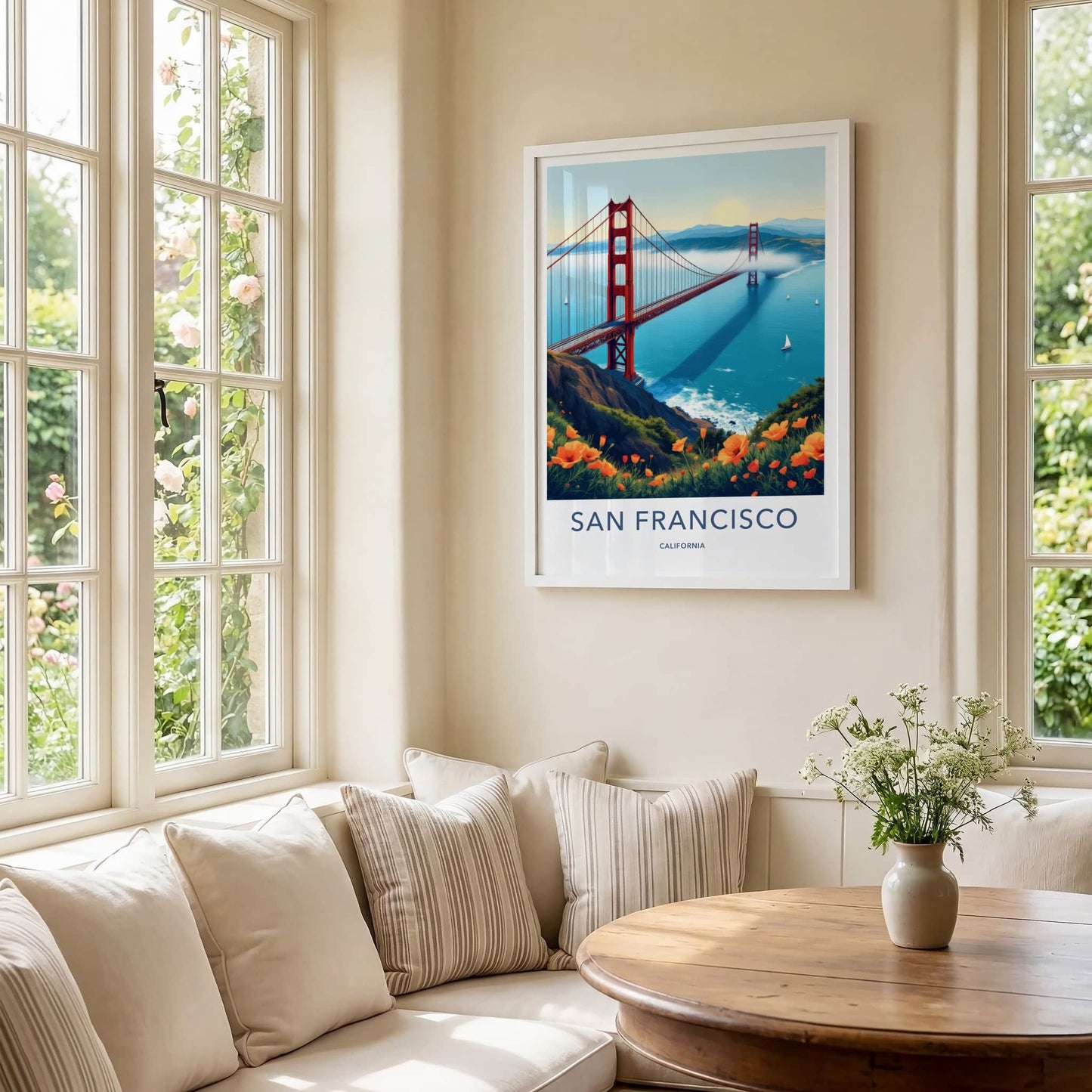 San Francisco Poster - California Travel Art - Golden Gate Poppies Wall Decor