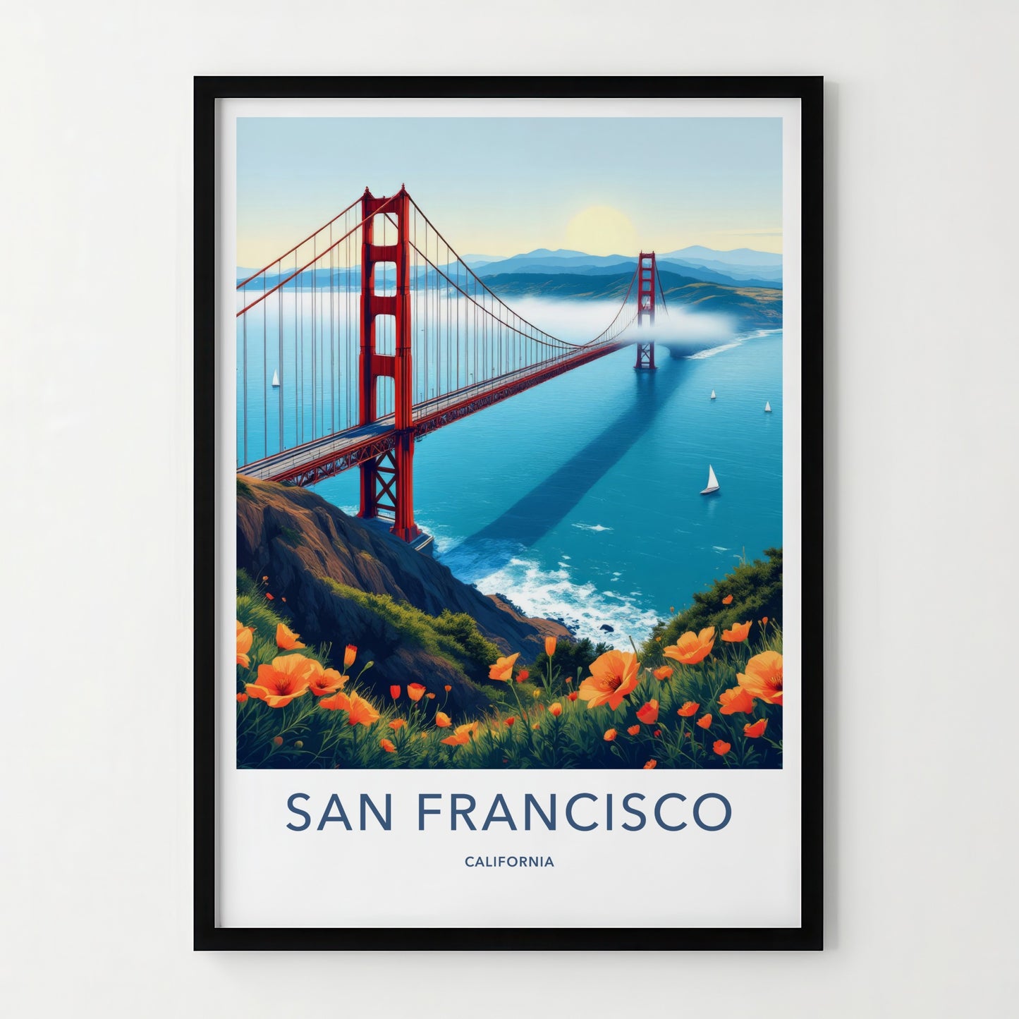 San Francisco Poster - California Travel Art - Golden Gate Poppies Wall Decor