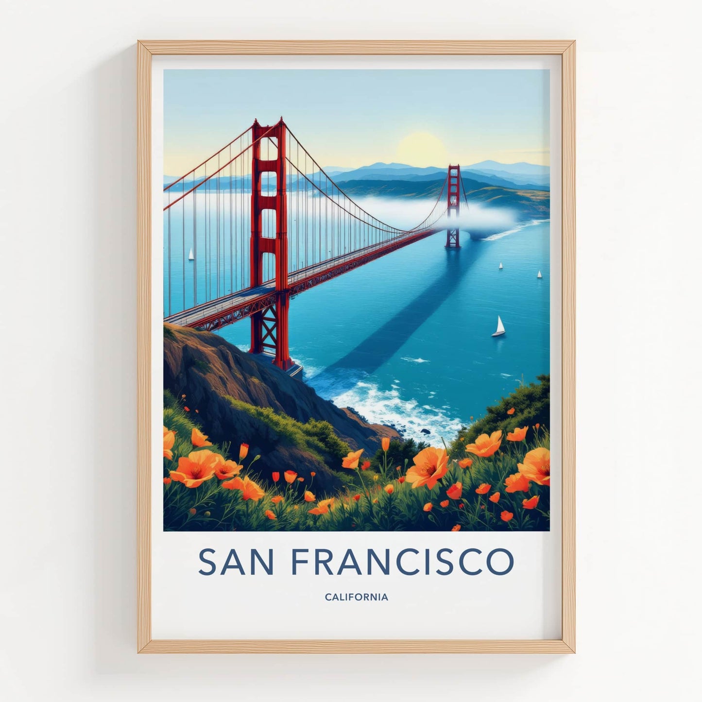 San Francisco Poster - California Travel Art - Golden Gate Poppies Wall Decor