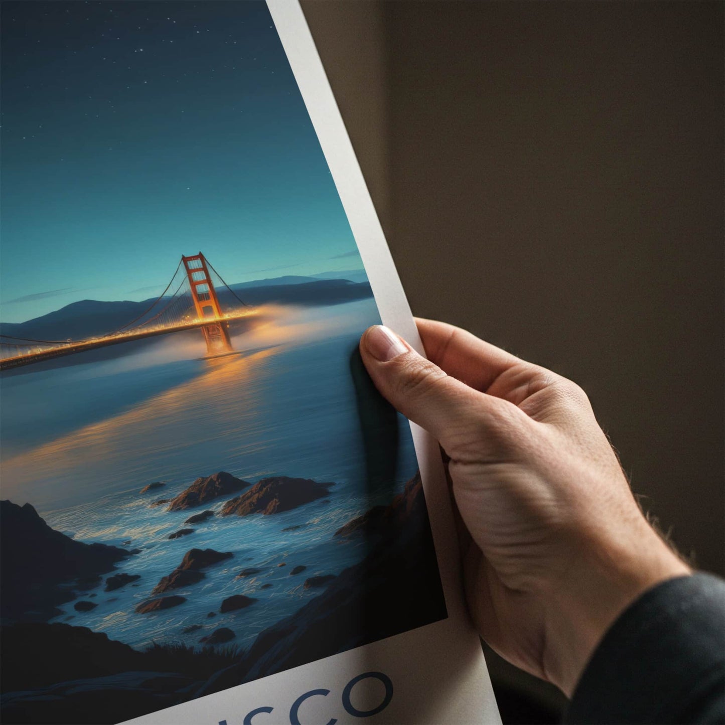 San Francisco Poster - California Travel Art - Illuminated Bridge View Wall Decor