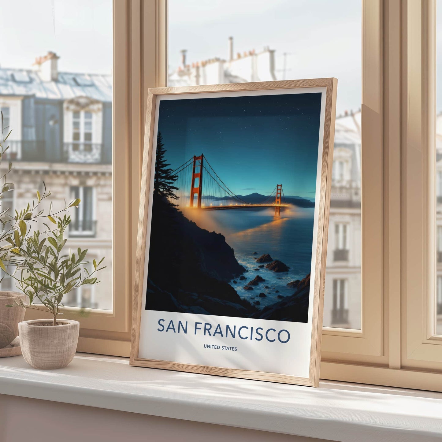 San Francisco Poster - California Travel Art - Illuminated Bridge View Wall Decor