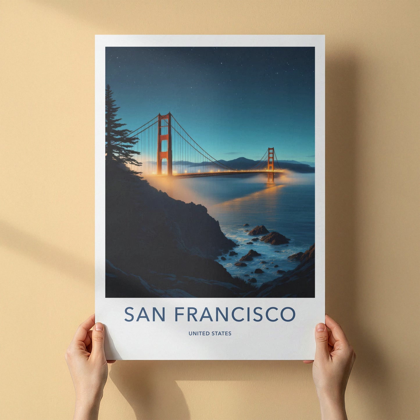 San Francisco Poster - California Travel Art - Illuminated Bridge View Wall Decor