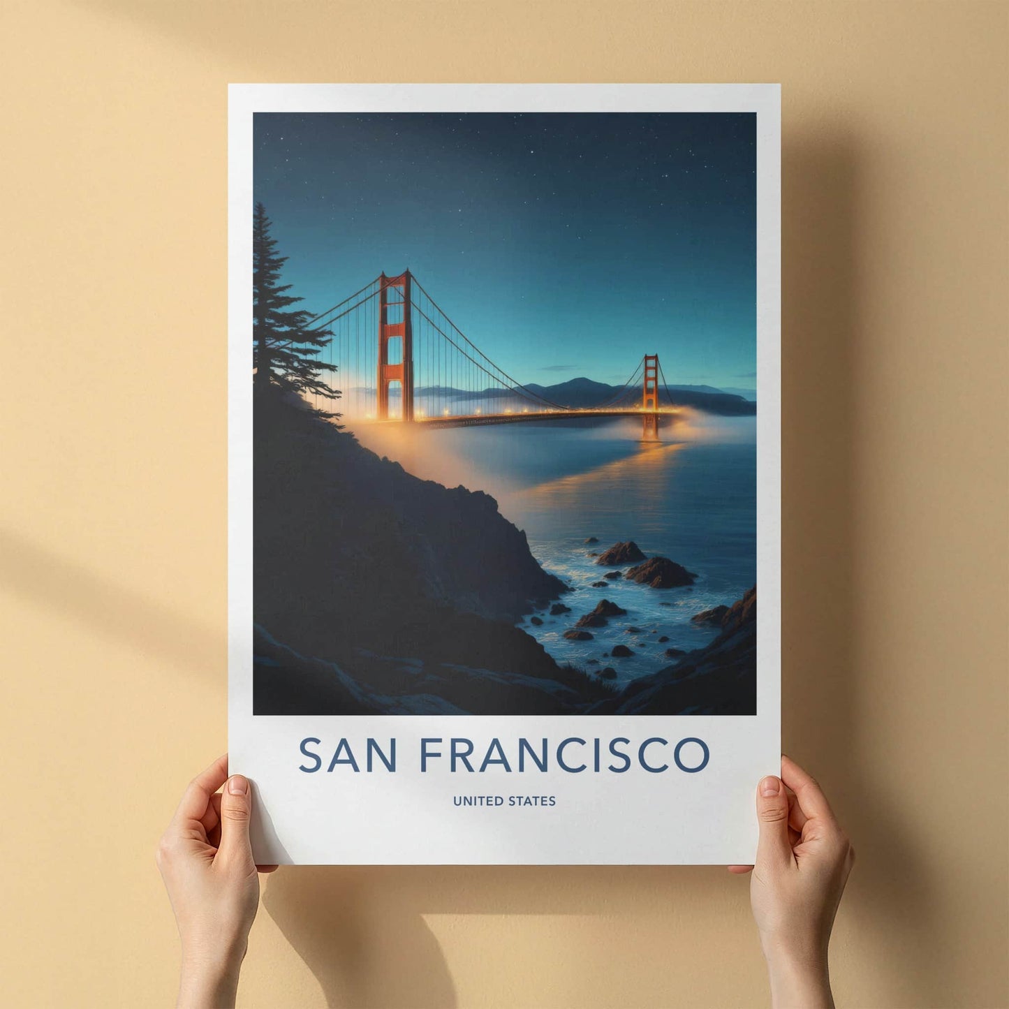San Francisco Poster - California Travel Art - Illuminated Bridge View Wall Decor
