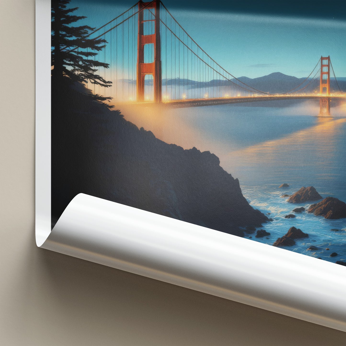 San Francisco Poster - California Travel Art - Illuminated Bridge View Wall Decor