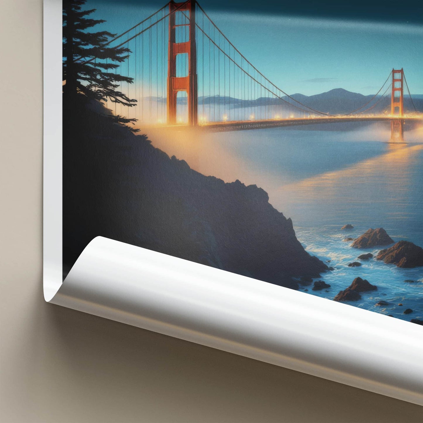 San Francisco Poster - California Travel Art - Illuminated Bridge View Wall Decor