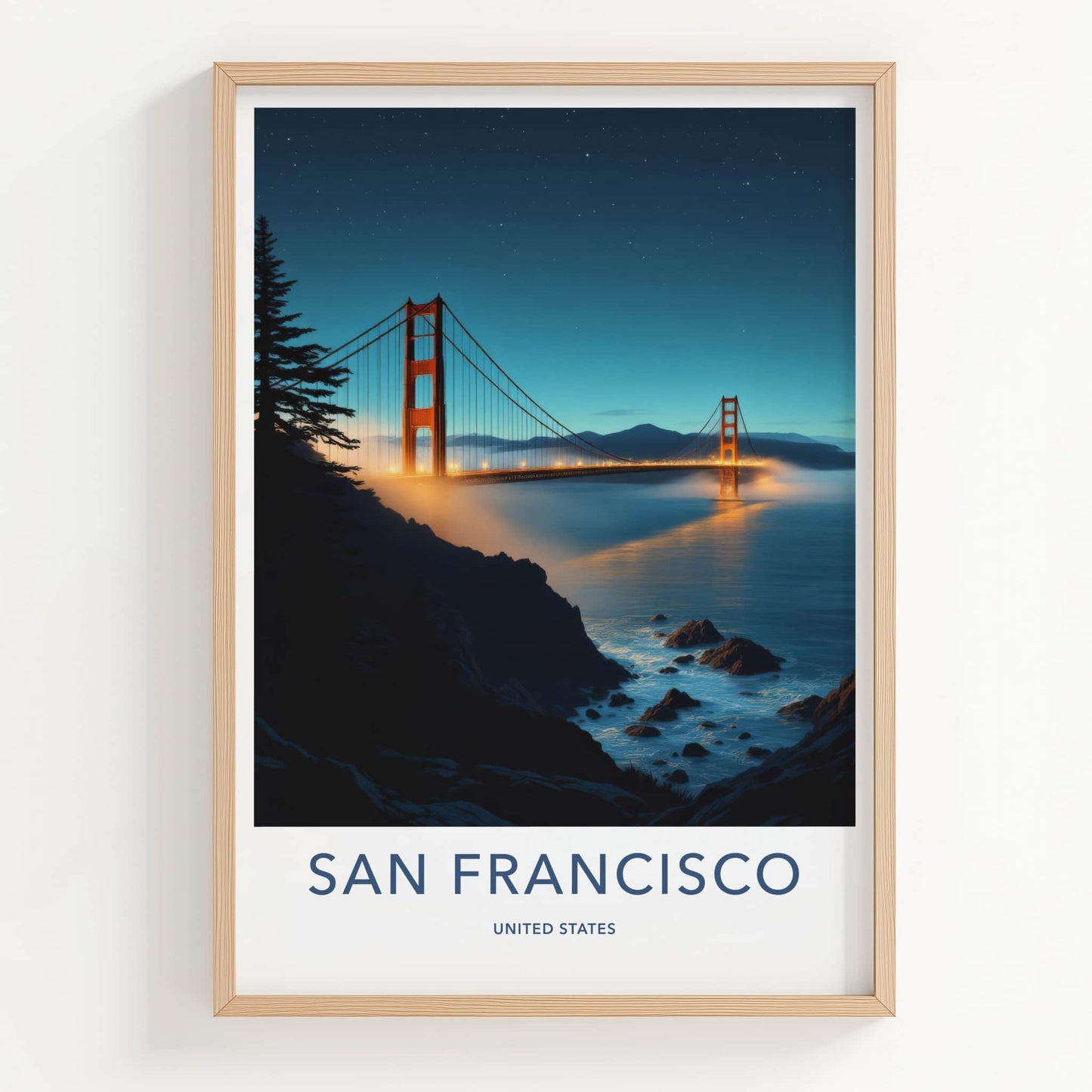 San Francisco Poster - California Travel Art - Illuminated Bridge View Wall Decor