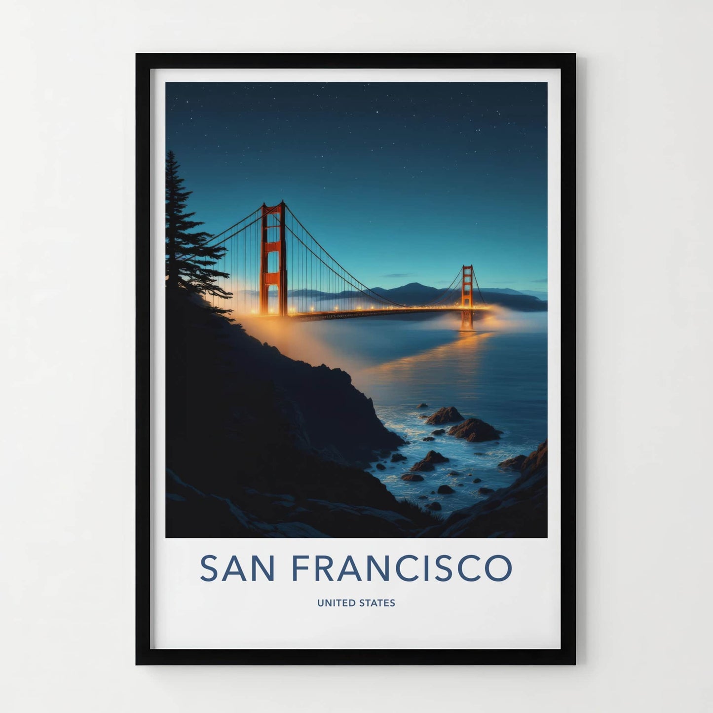 San Francisco Poster - California Travel Art - Illuminated Bridge View Wall Decor