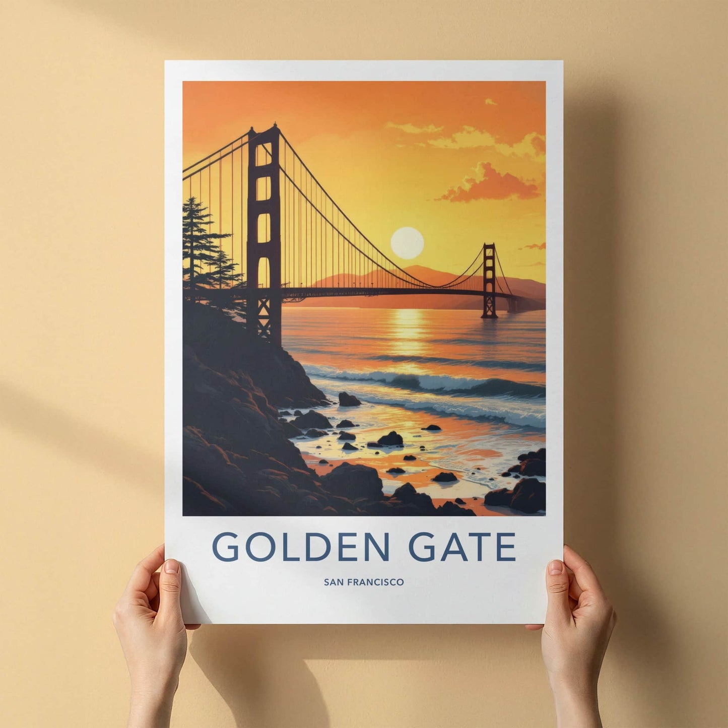 San Francisco Poster - California Travel Art - Vibrant Sunset Bridge Wall Decor