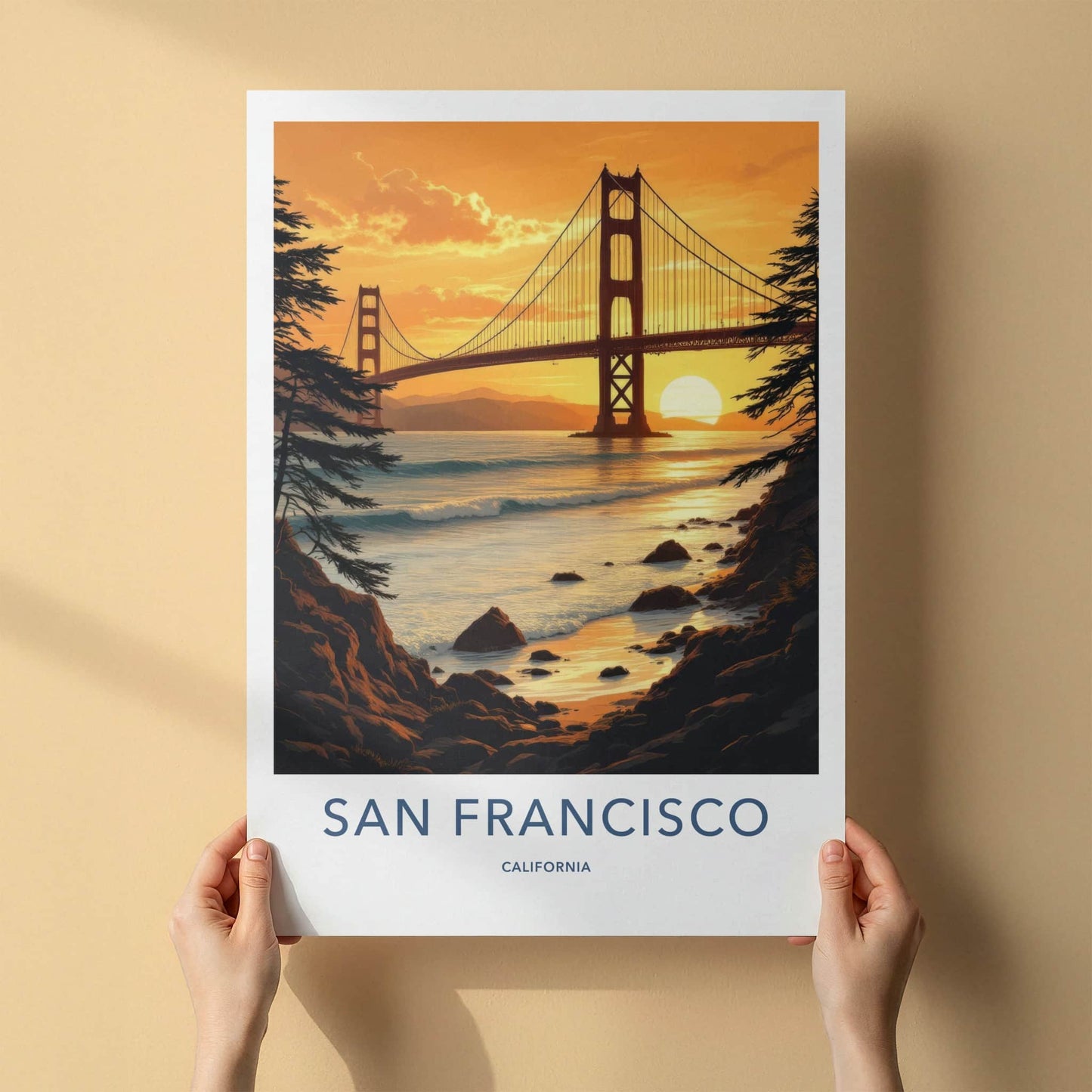 San Francisco Poster - California Travel Print - Golden Gate Sunset Home Decor