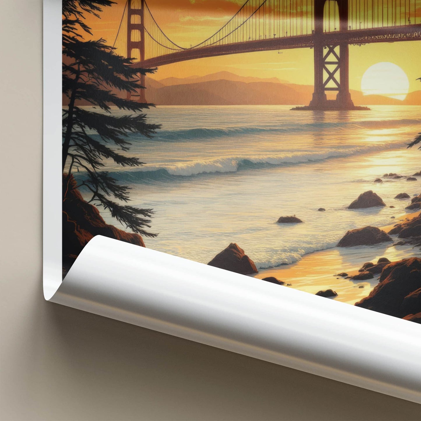 San Francisco Poster - California Travel Print - Golden Gate Sunset Home Decor