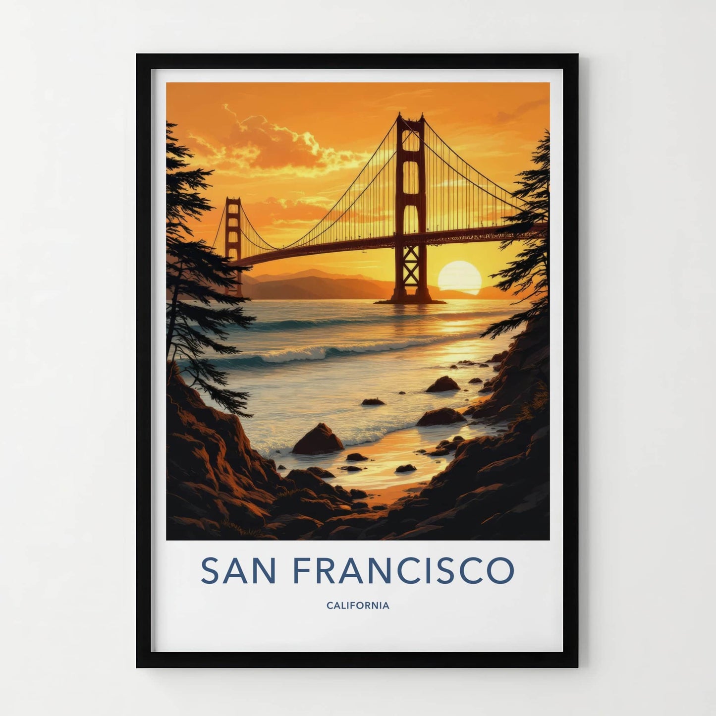 San Francisco Poster - California Travel Print - Golden Gate Sunset Home Decor