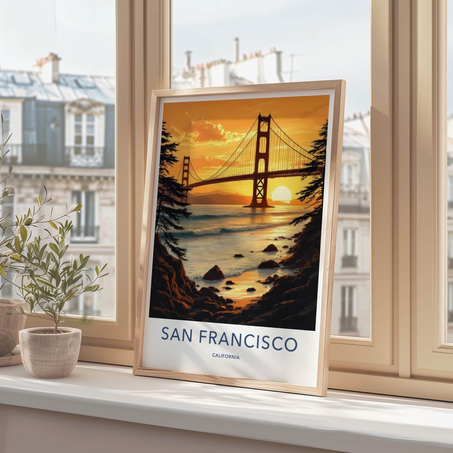 San Francisco Poster - California Travel Print - Golden Gate Sunset Home Decor