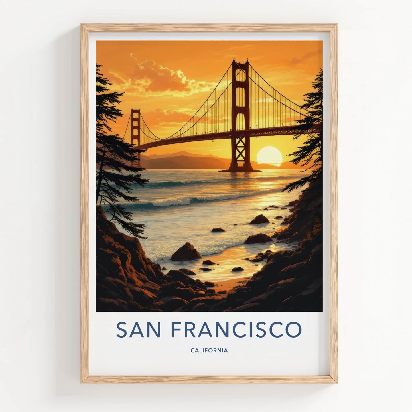 San Francisco Poster - California Travel Print - Golden Gate Sunset Home Decor
