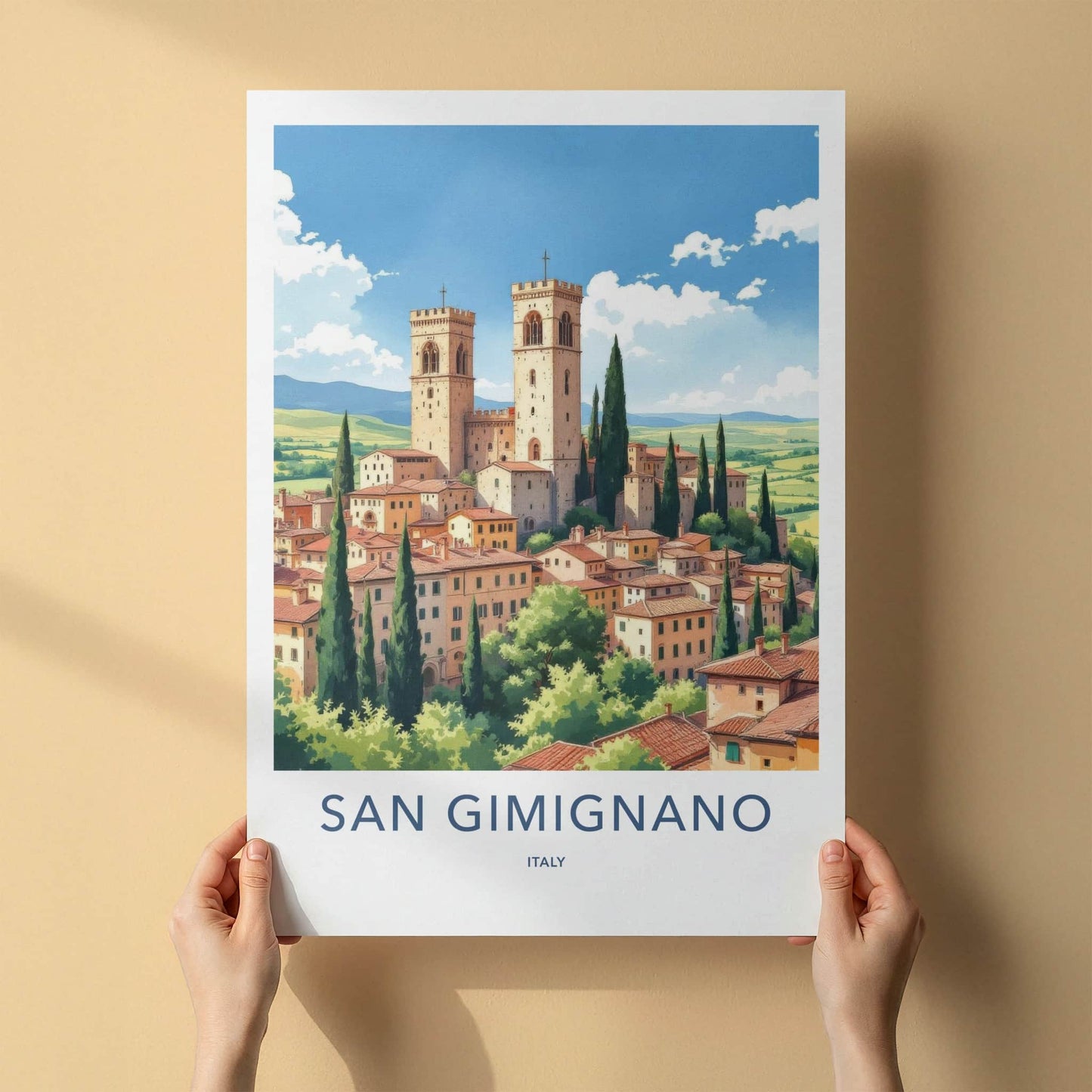 San Gimignano Poster - Italy Travel Art - Tuscan Village Towers Home Decor