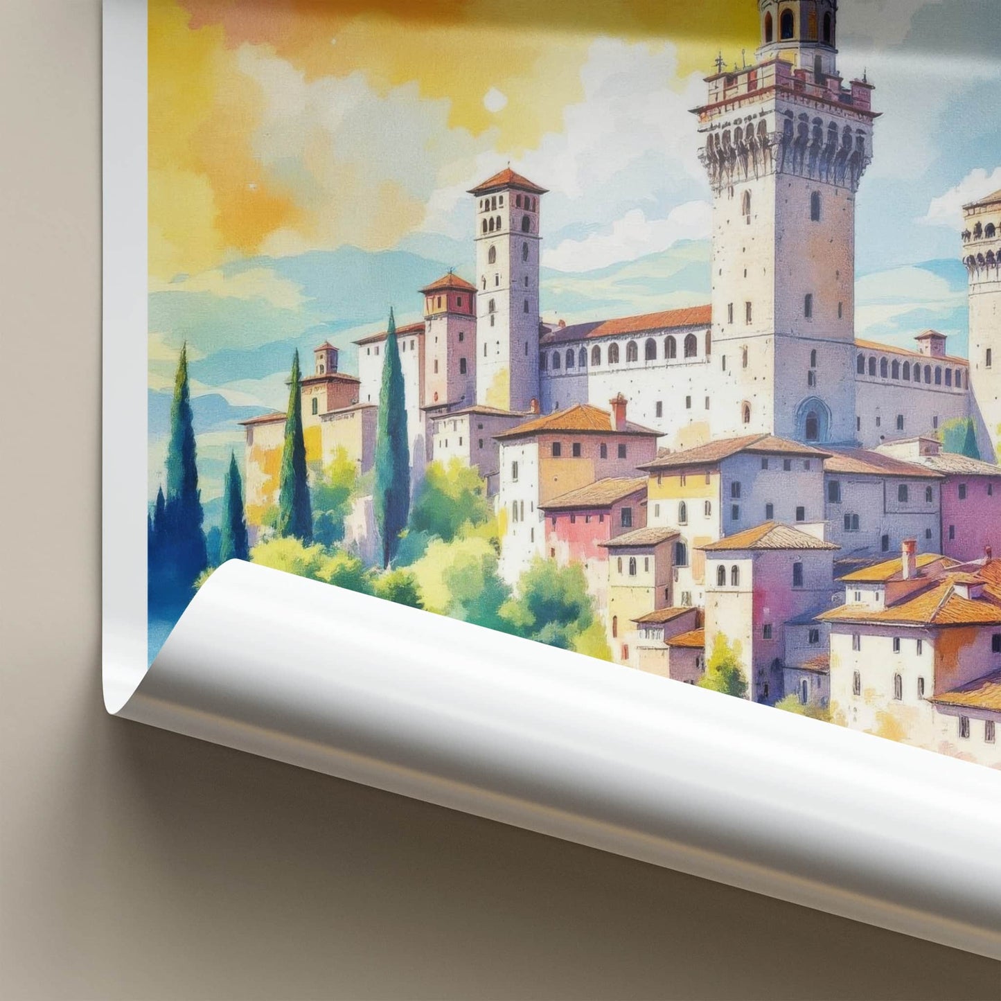San Gimignano Poster - Italy Travel Art - Vibrant Castle View Home Decor