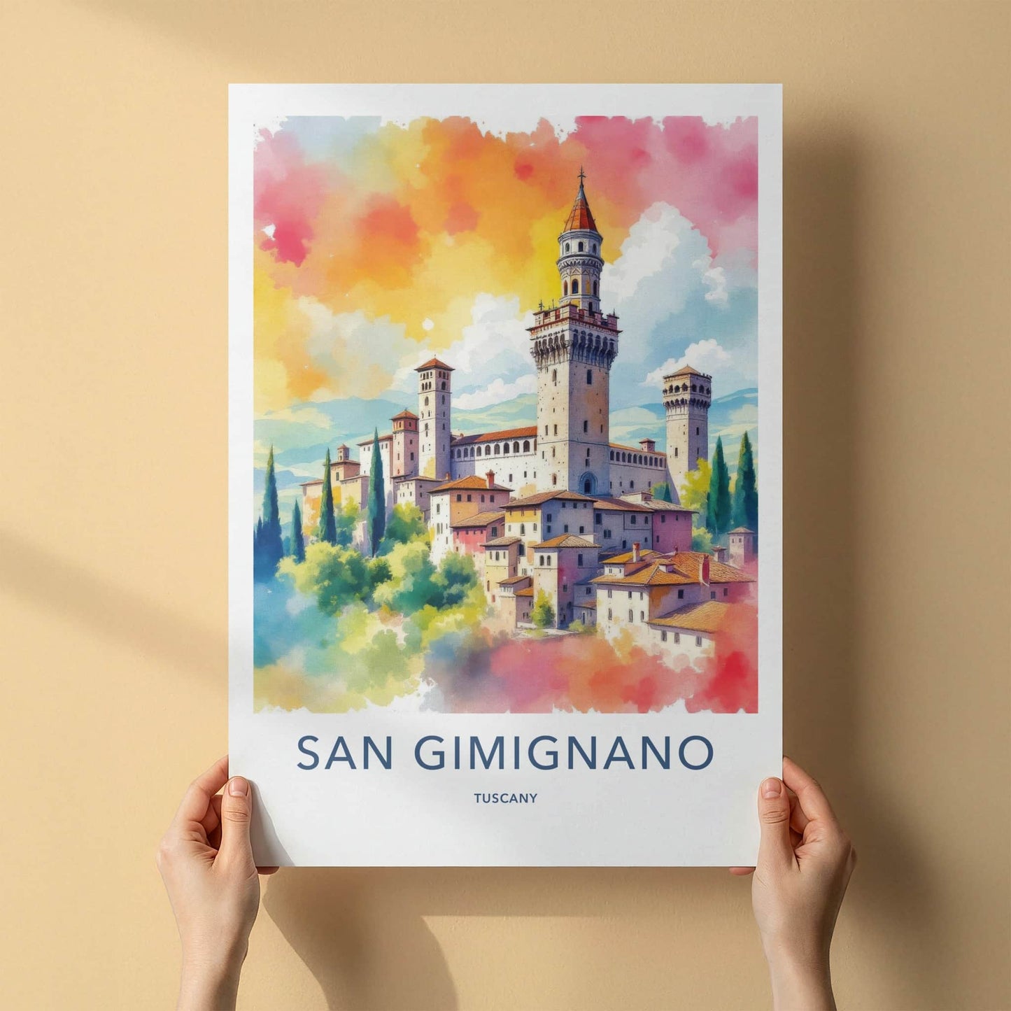 San Gimignano Poster - Italy Travel Art - Vibrant Castle View Home Decor