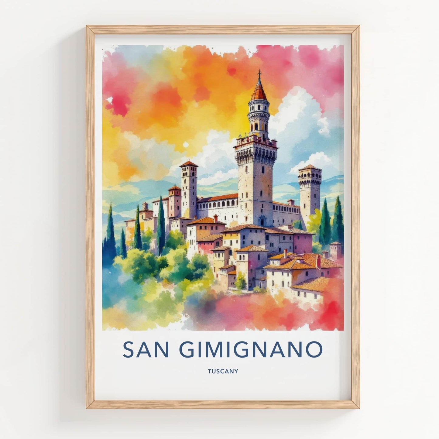 San Gimignano Poster - Italy Travel Art - Vibrant Castle View Home Decor