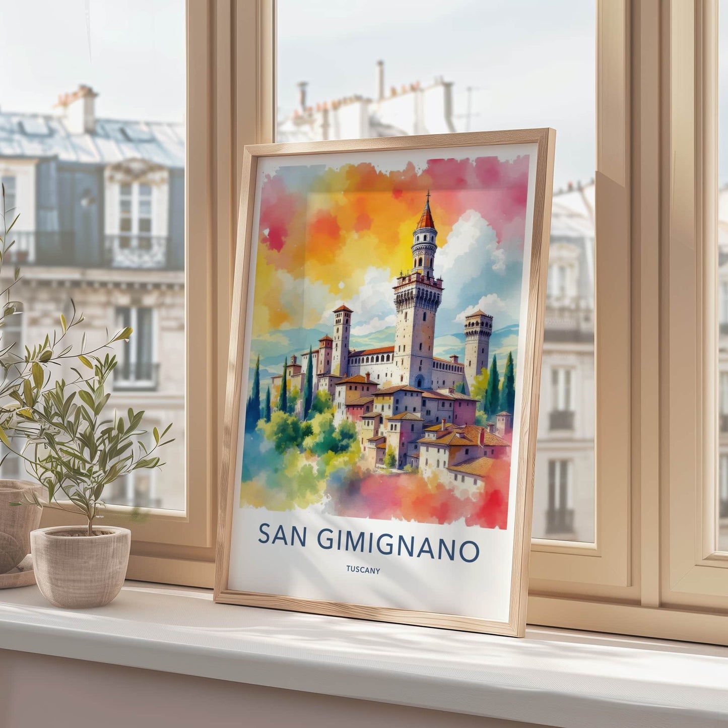 San Gimignano Poster - Italy Travel Art - Vibrant Castle View Home Decor