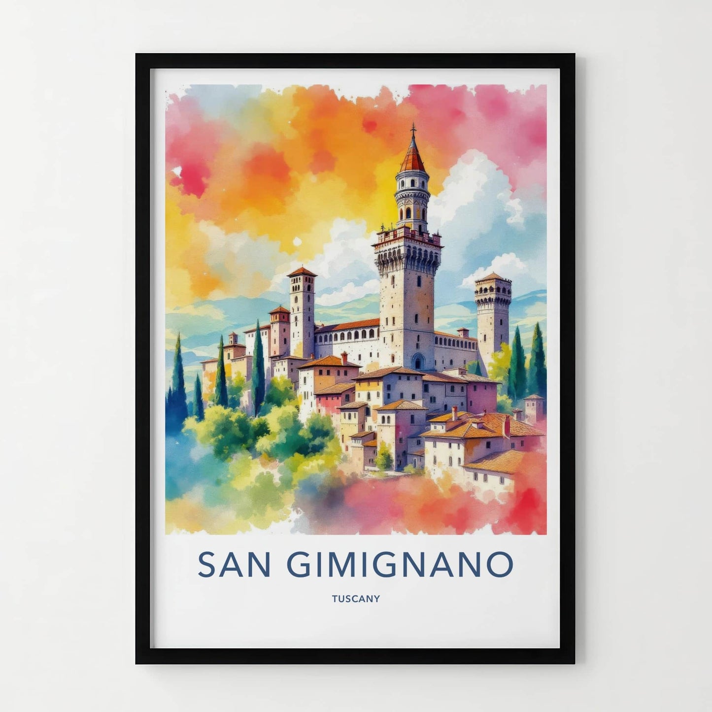 San Gimignano Poster - Italy Travel Art - Vibrant Castle View Home Decor