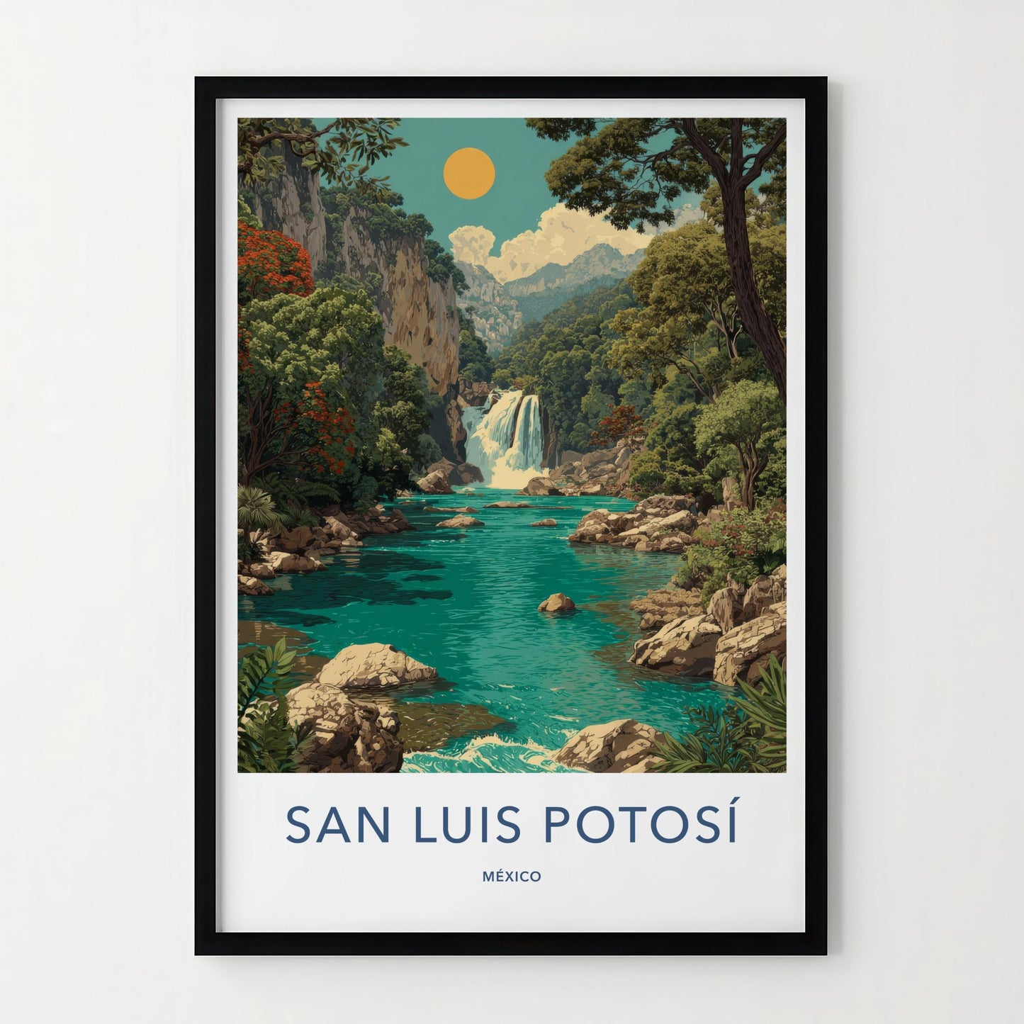 San Luis Potosi Poster - Mexico Travel Art - Lush Waterfall Oasis Home Decor