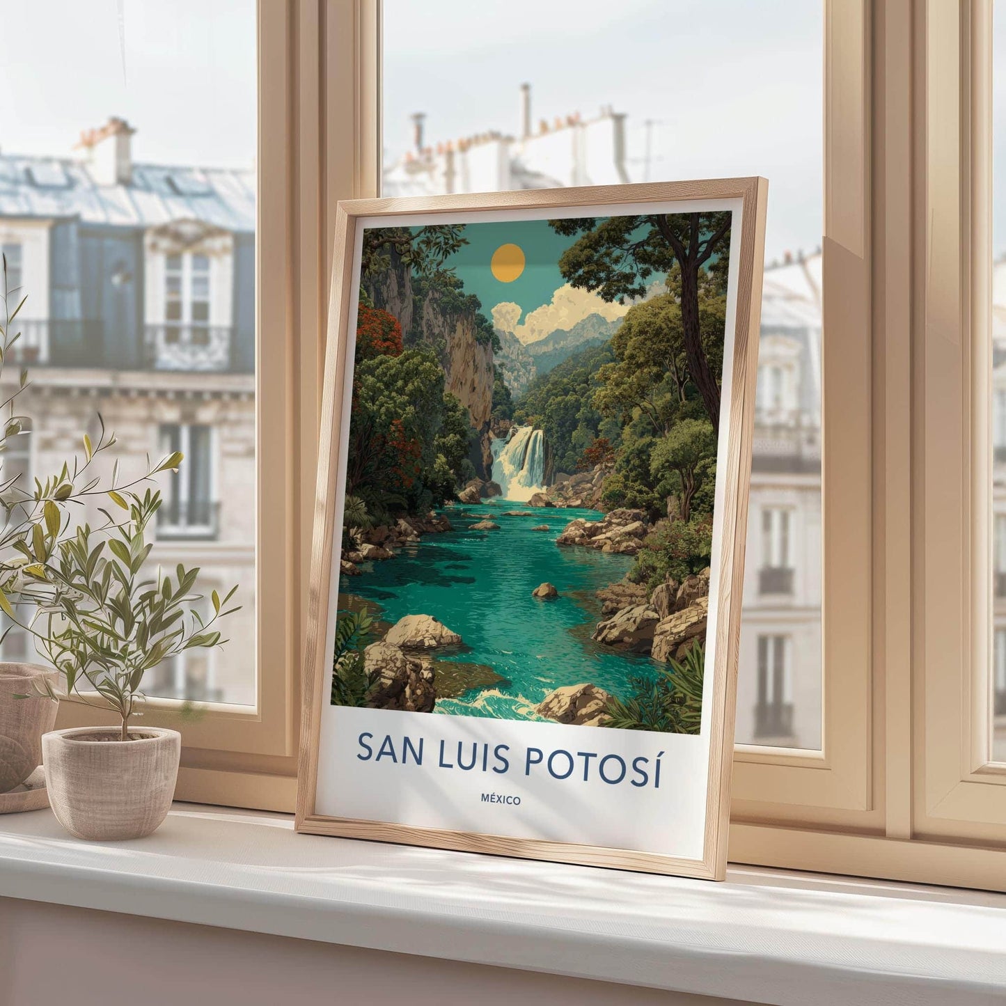 San Luis Potosi Poster - Mexico Travel Art - Lush Waterfall Oasis Home Decor