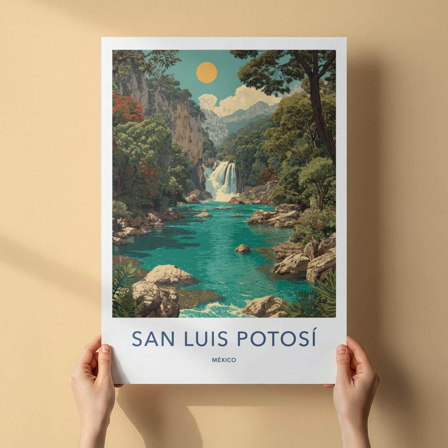 San Luis Potosi Poster - Mexico Travel Art - Lush Waterfall Oasis Home Decor