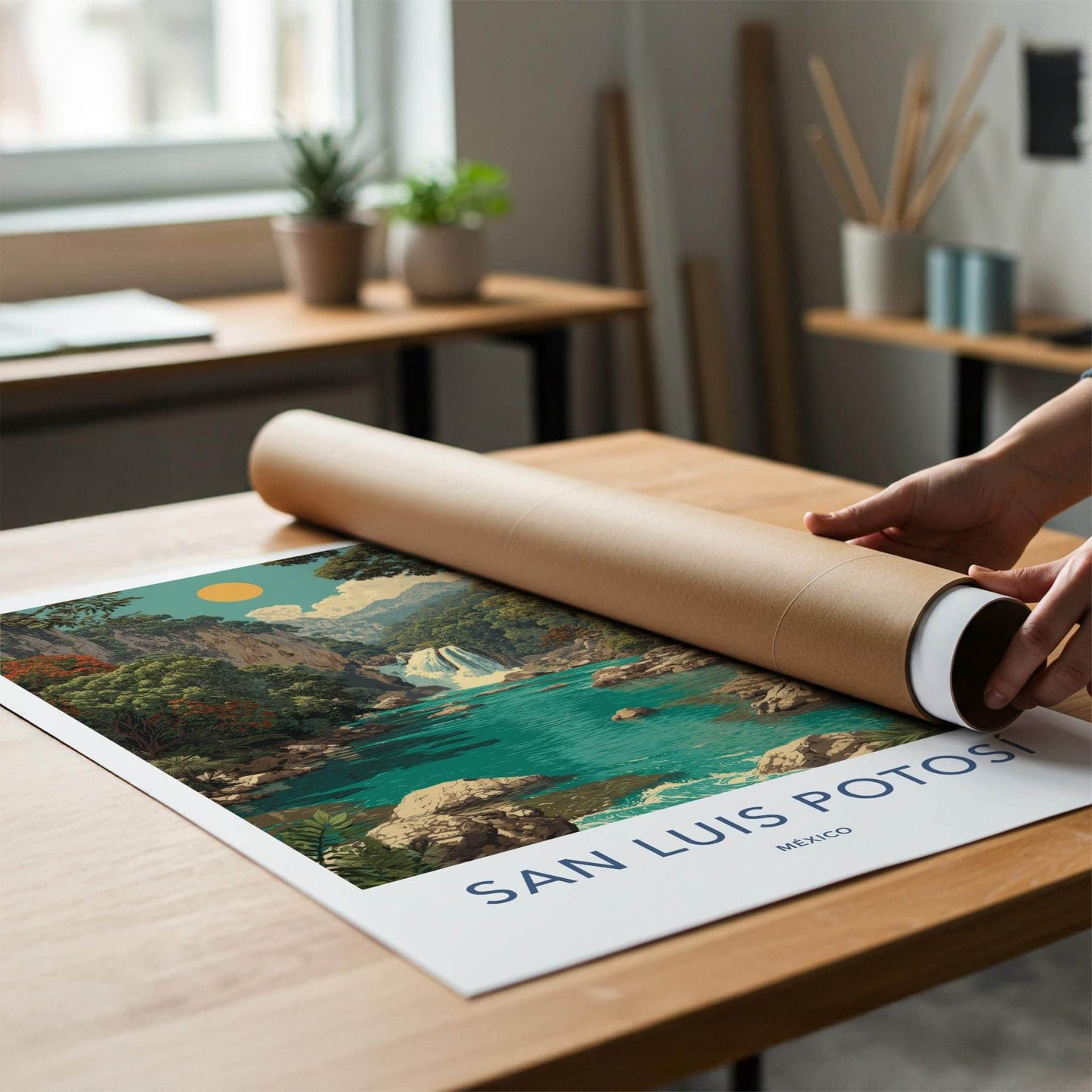 San Luis Potosi Poster - Mexico Travel Art - Lush Waterfall Oasis Home Decor