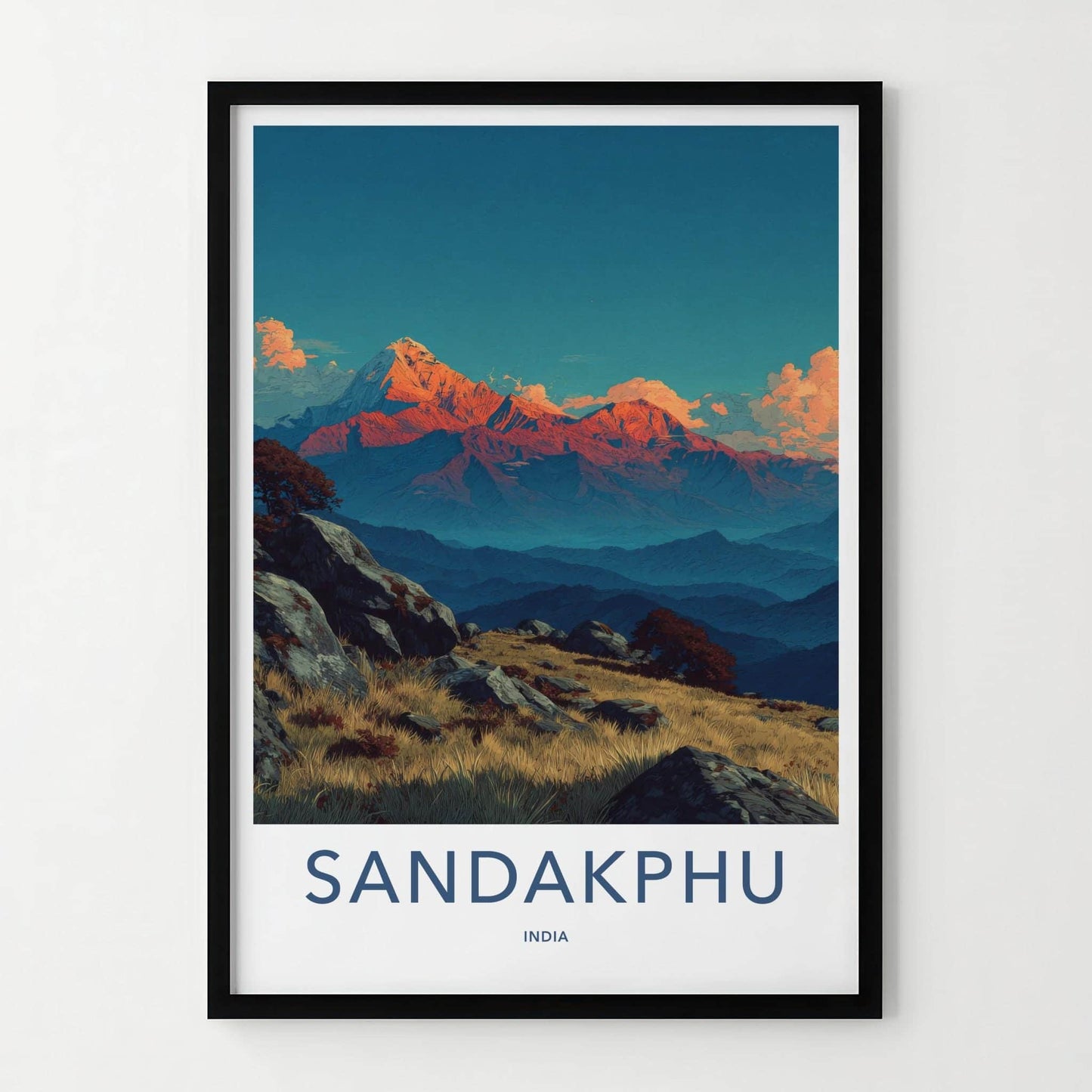 SANDAKPHU Poster - India Fine Art - West Bengal Glowing Mountain Peaks Home Art