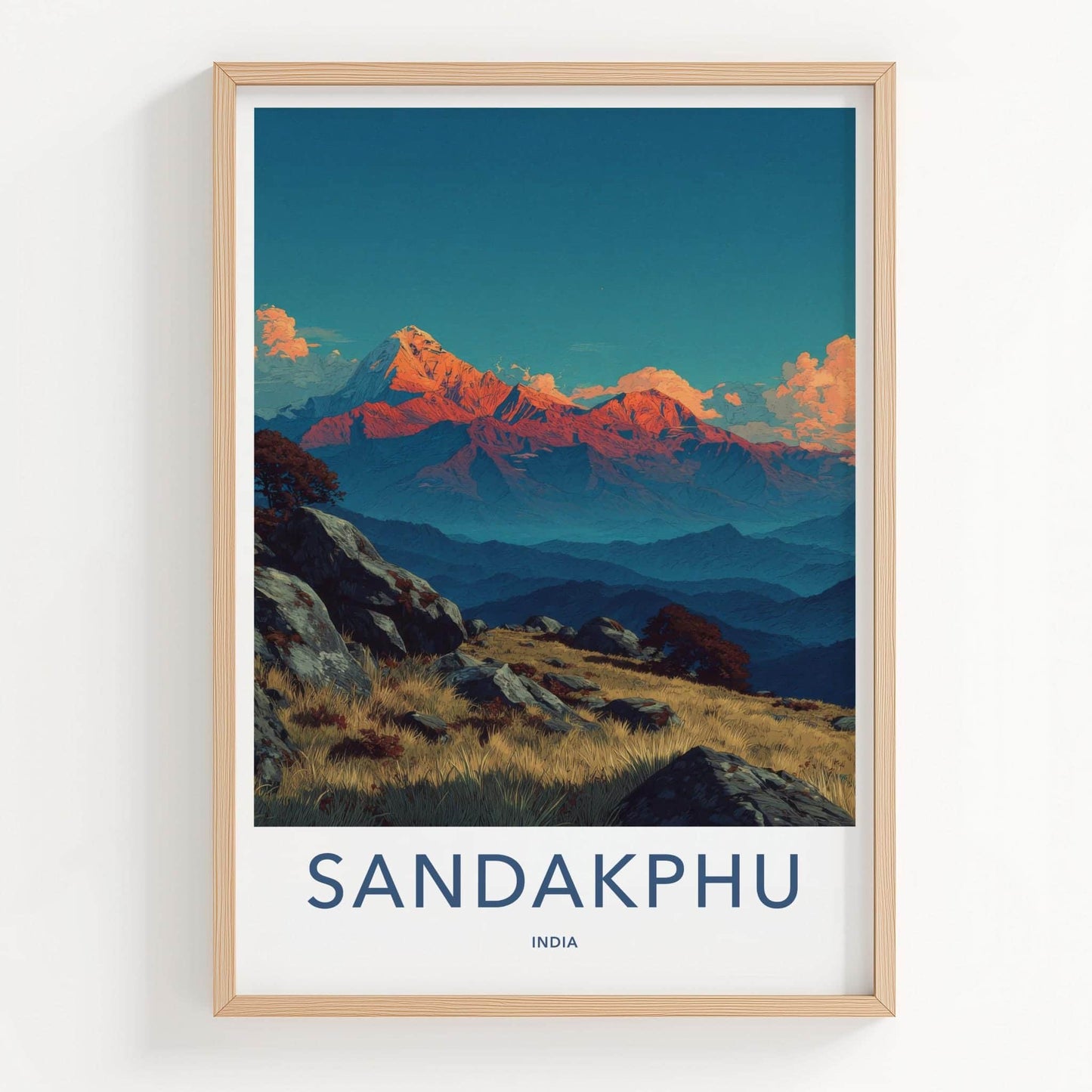 SANDAKPHU Poster - India Fine Art - West Bengal Glowing Mountain Peaks Home Art