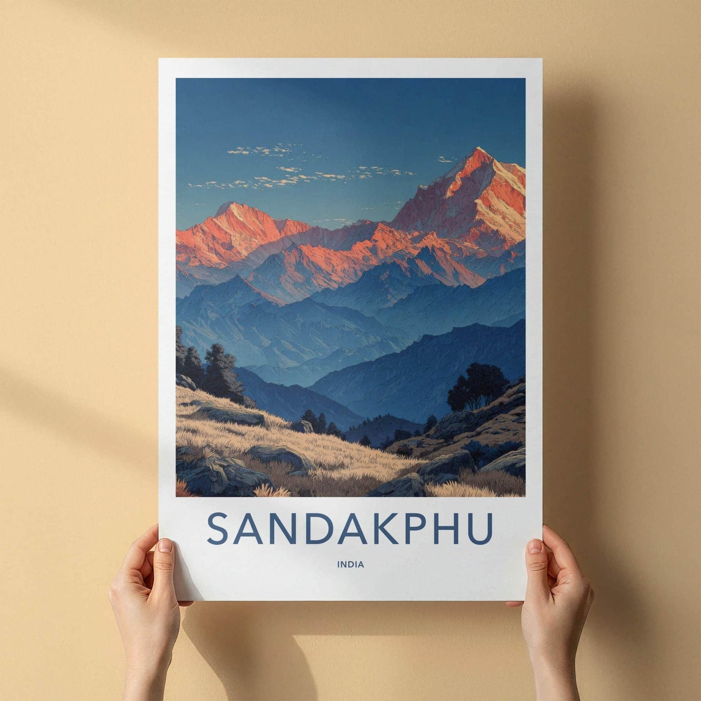SANDAKPHU Poster - India Travel Art - West Bengal Mountain Sunrise Peaks Home Decor