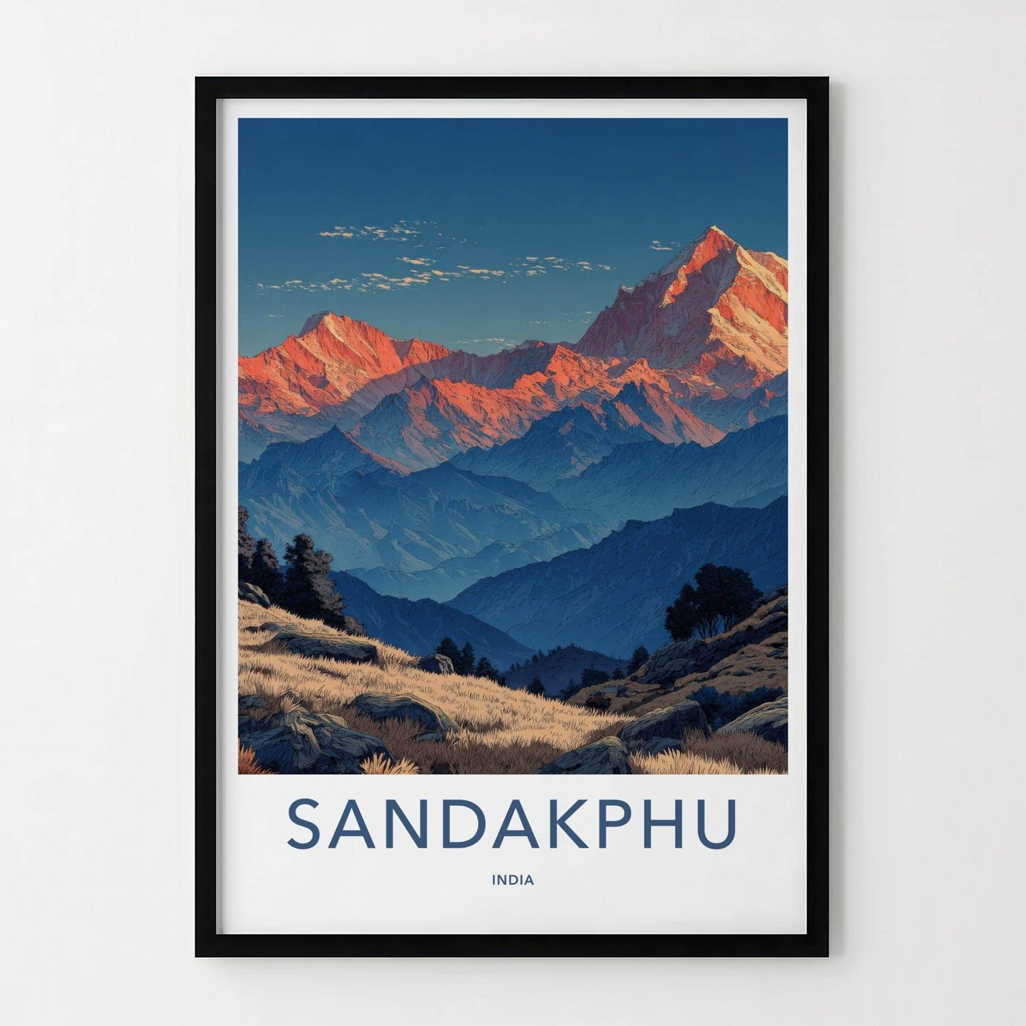 SANDAKPHU Poster - India Travel Art - West Bengal Mountain Sunrise Peaks Home Decor
