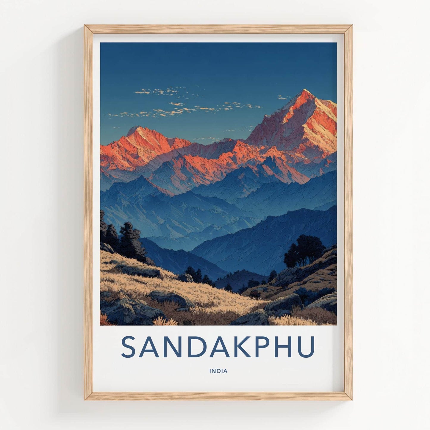 SANDAKPHU Poster - India Travel Art - West Bengal Mountain Sunrise Peaks Home Decor