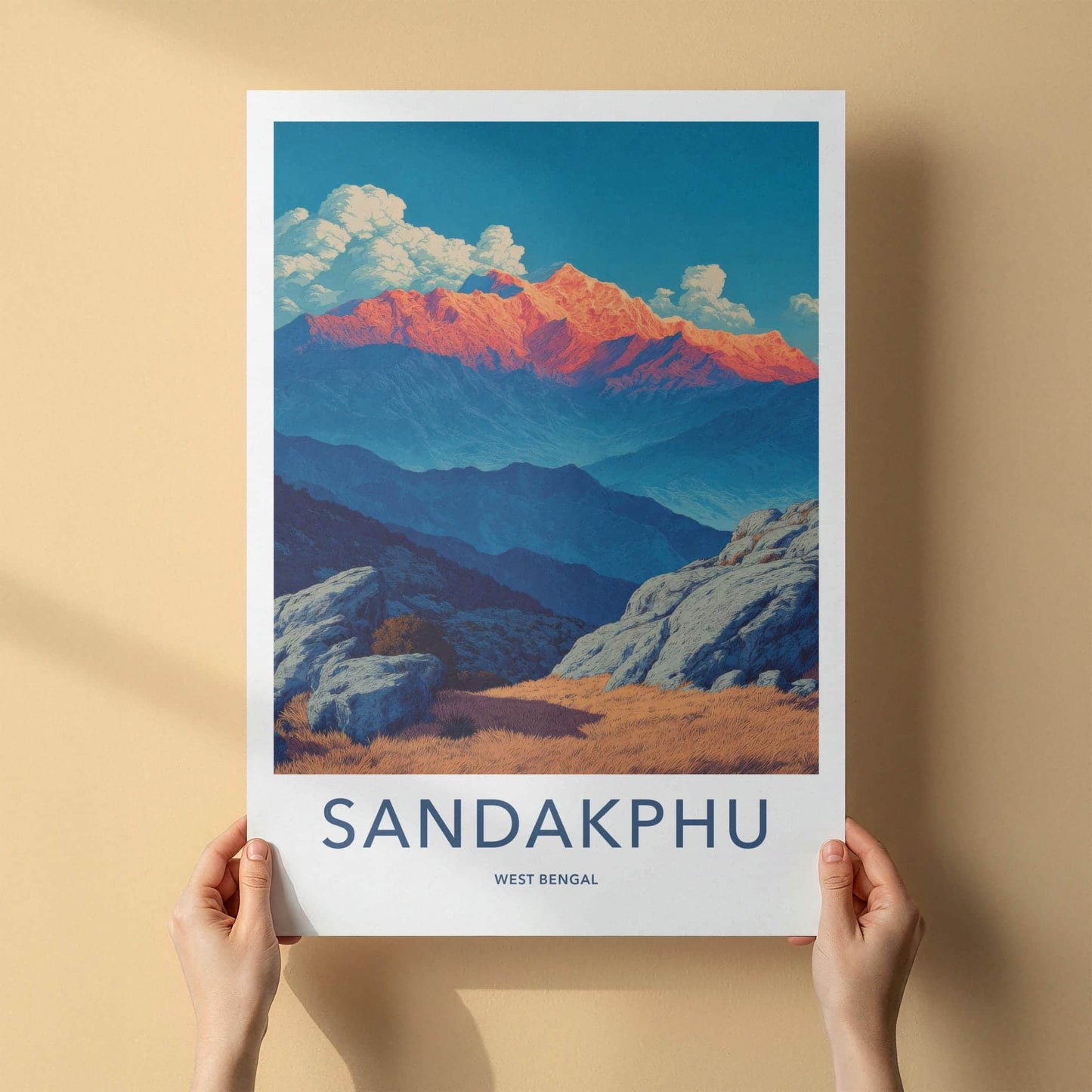 Sandakphu Poster - India Travel Art - West Bengal Orange Peaks Home Decor