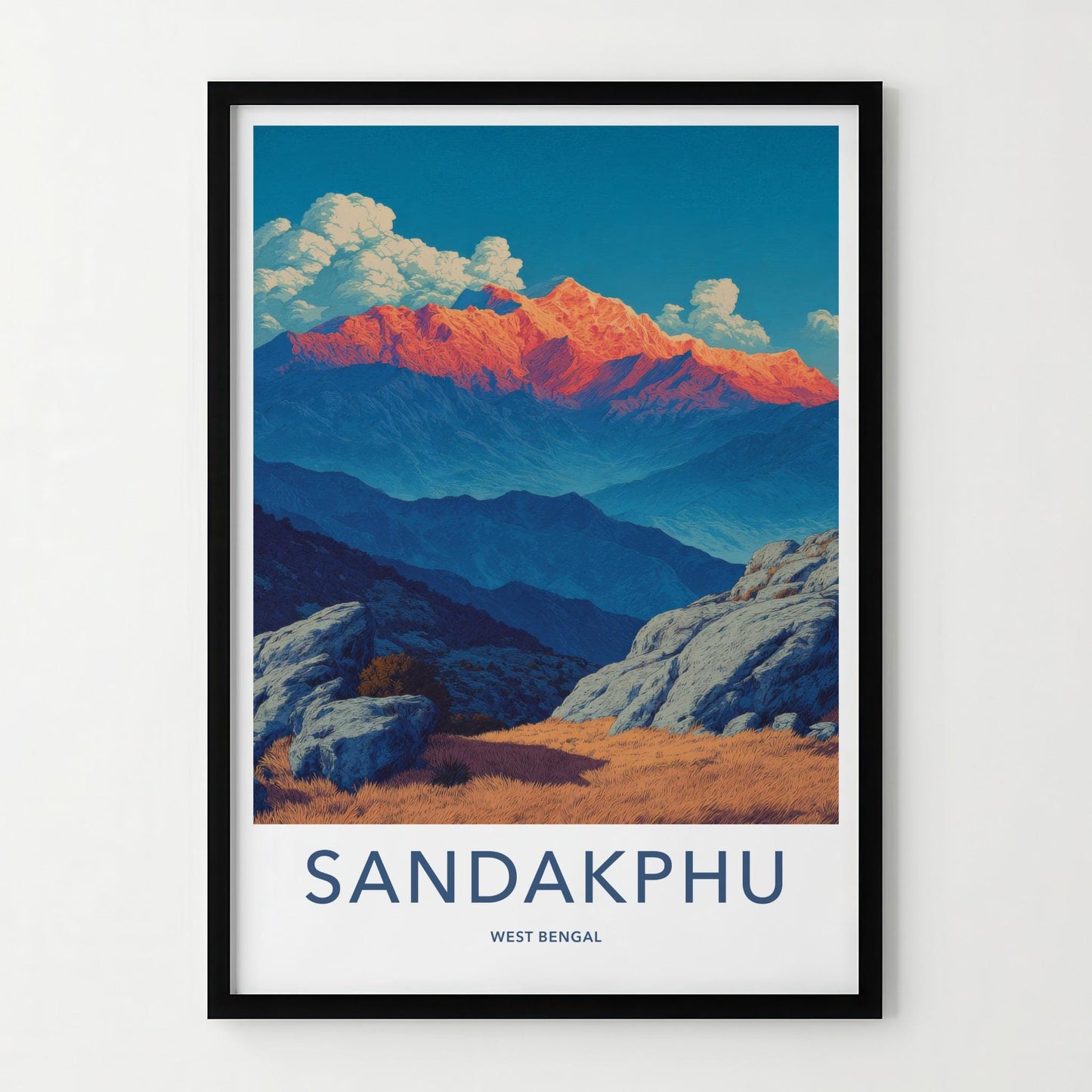 Sandakphu Poster - India Travel Art - West Bengal Orange Peaks Home Decor