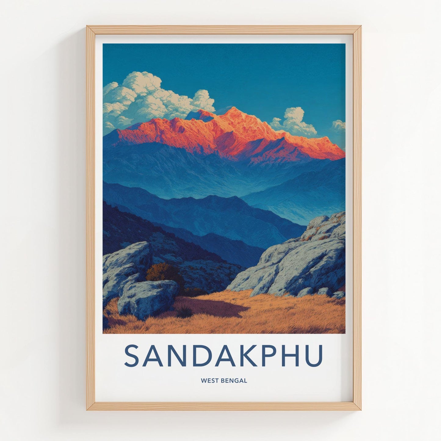Sandakphu Poster - India Travel Art - West Bengal Orange Peaks Home Decor