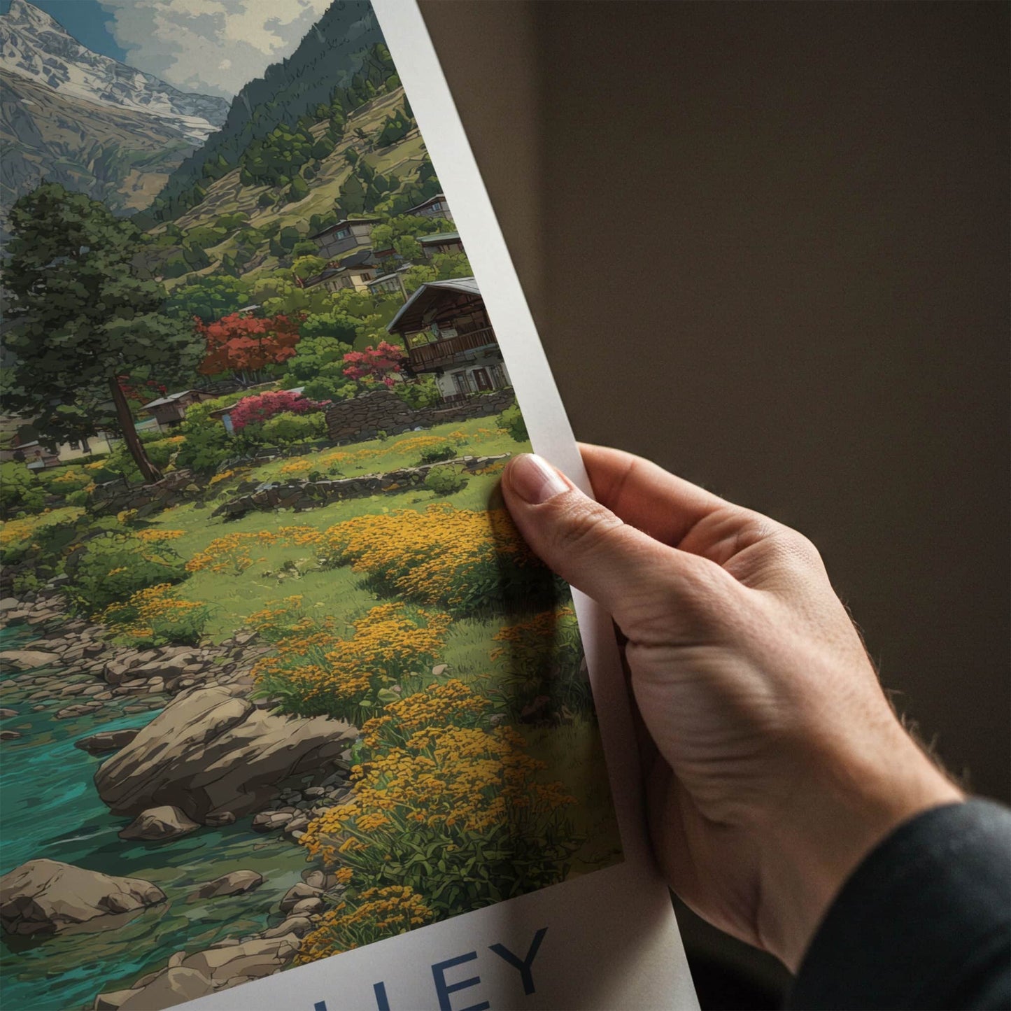 Sangla Valley Poster - India Himachal Pradesh Mountain River Village Wall Art