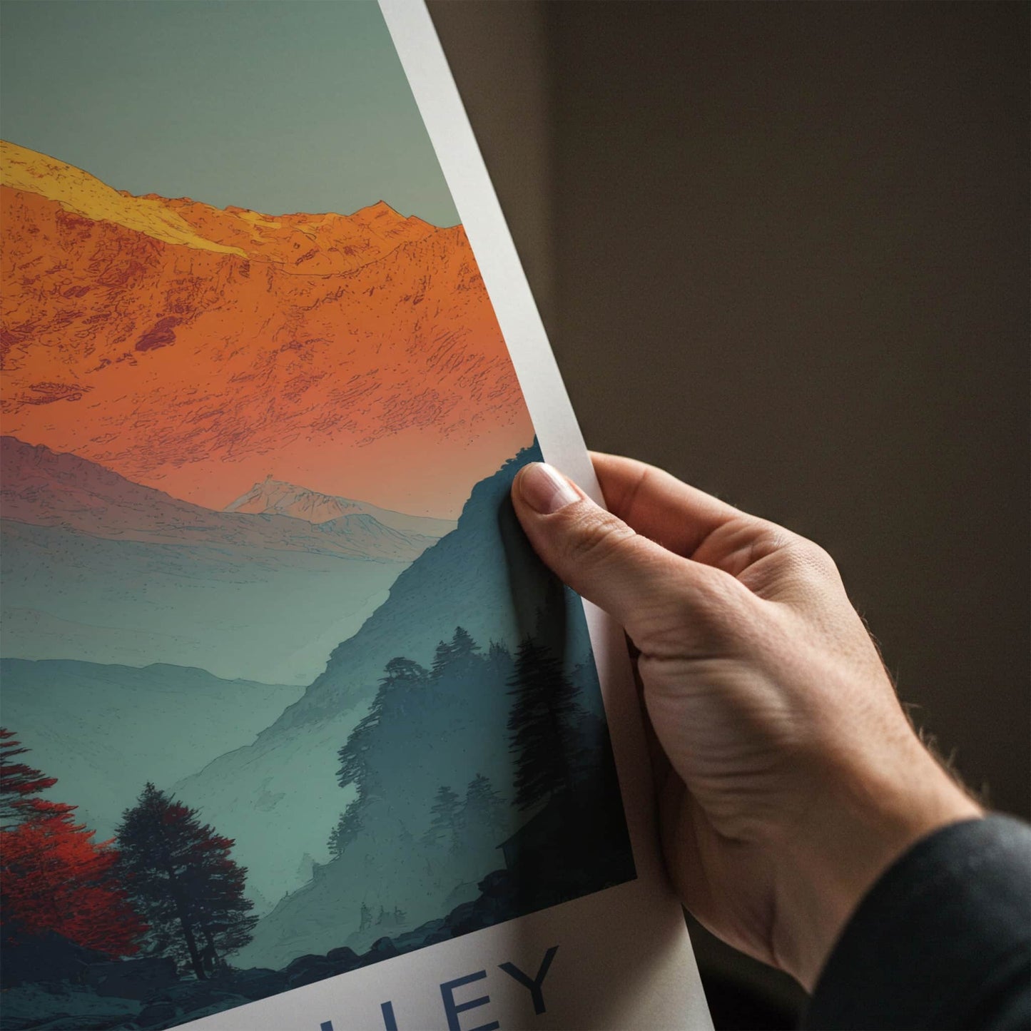 Sangla Valley Poster - India Himachal Pradesh Orange Peaks Wall Decor