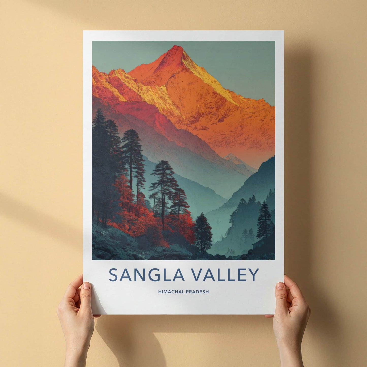 Sangla Valley Poster - India Himachal Pradesh Orange Peaks Wall Decor