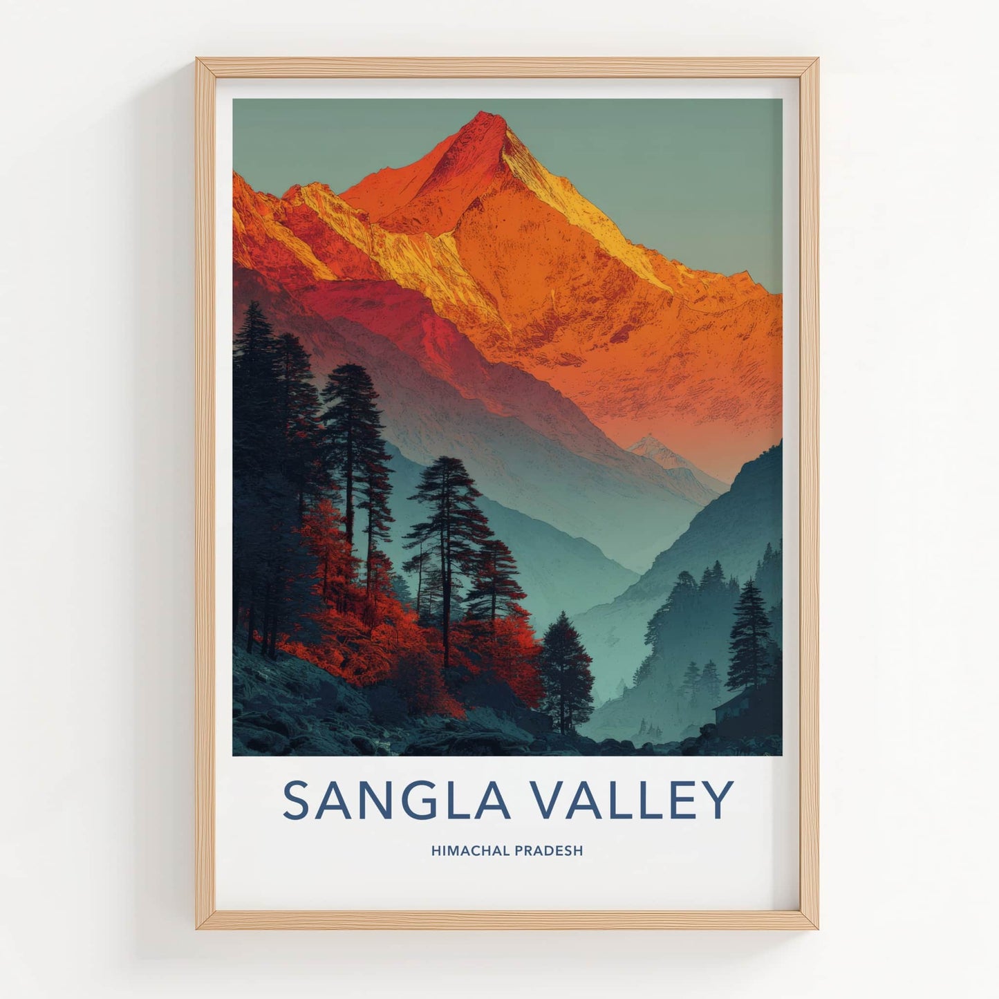 Sangla Valley Poster - India Himachal Pradesh Orange Peaks Wall Decor